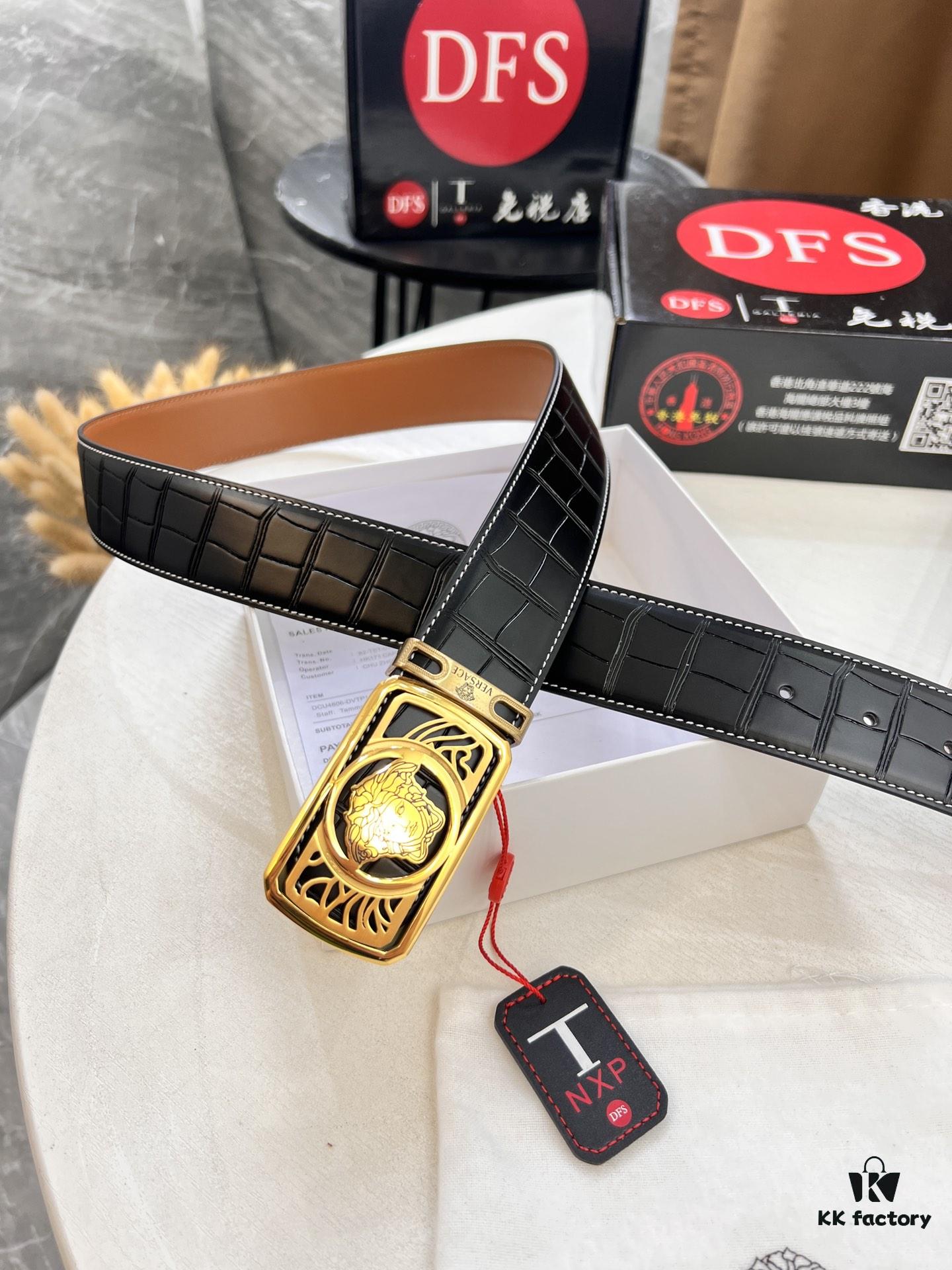 Versace Belt New Arrival Genuine Top Grain Calfskin with Medusa Head Embossing, Fashion Luxury Brand Men's Belt 3.8cm Width