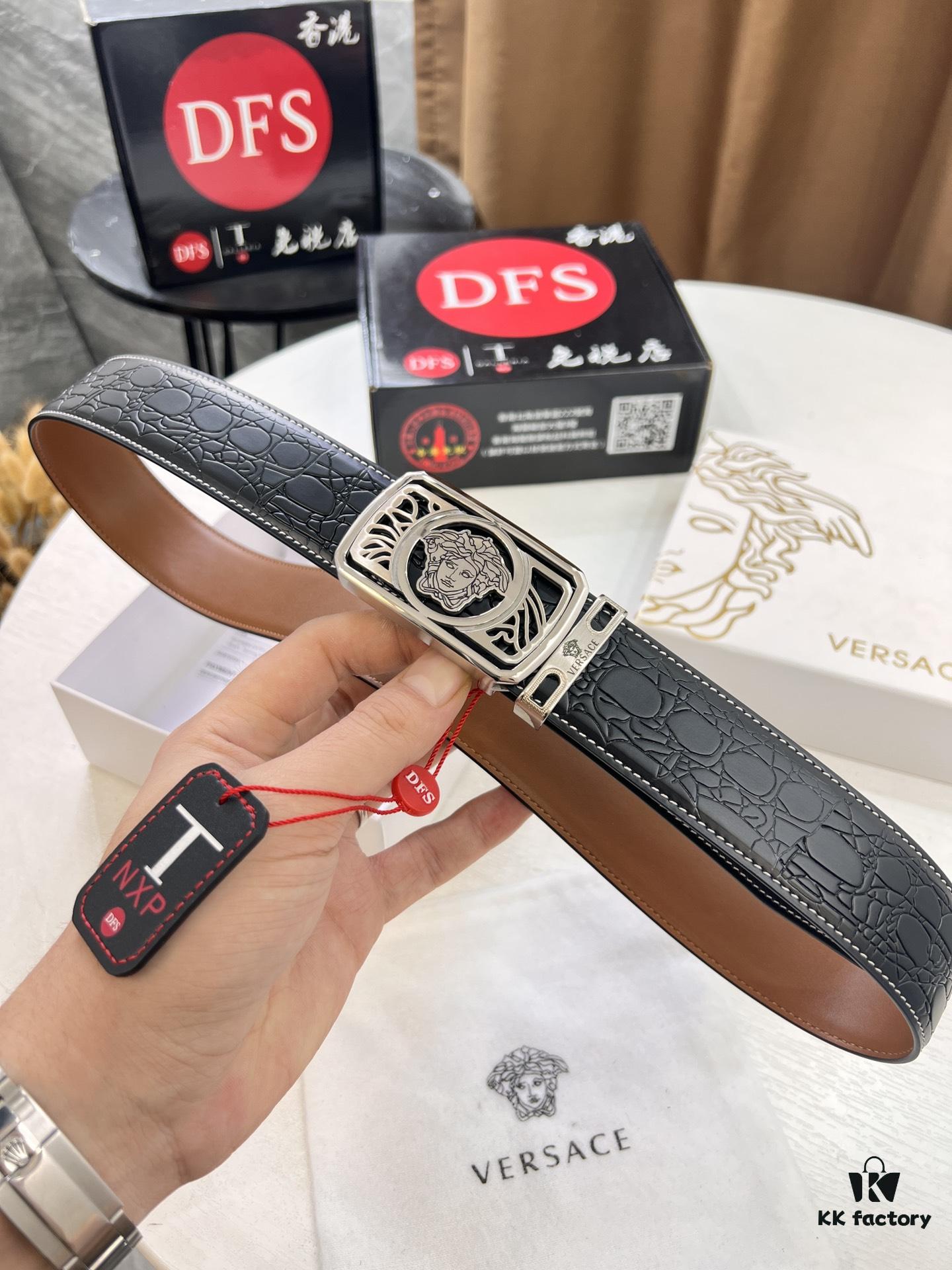 Versace Belt, New Arrival, Genuine Top-Layer Cowhide with Medusa Embossed Head, Fashion Streetwear Style, Soft Leather Texture, 3.8cm Width, Premium Quality with NXP Anti-Counterfeit Chip