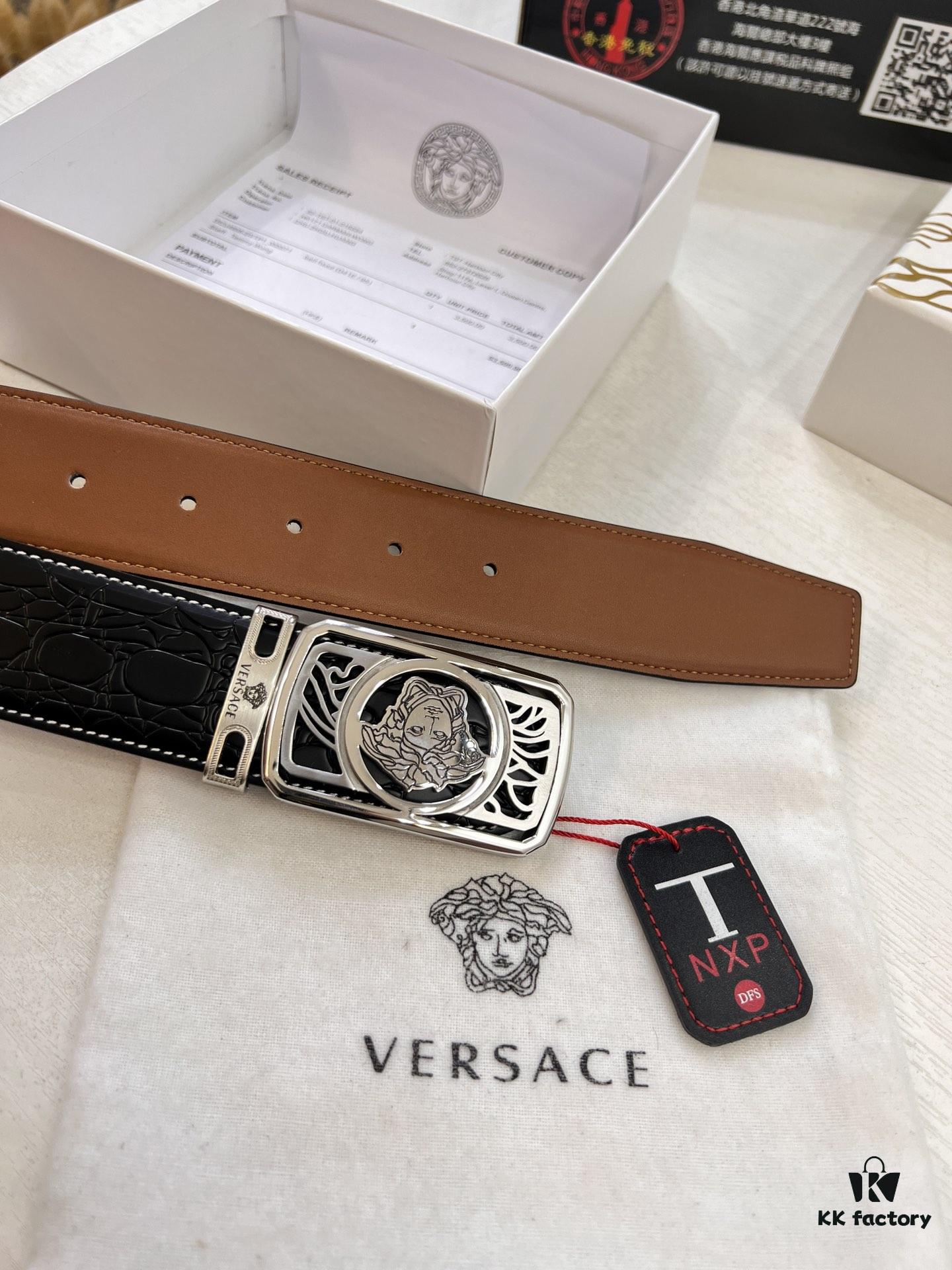 Versace Belt, New Arrival, Genuine Top-Layer Cowhide with Medusa Embossed Head, Fashion Streetwear Style, Soft Leather Texture, 3.8cm Width, Premium Quality with NXP Anti-Counterfeit Chip