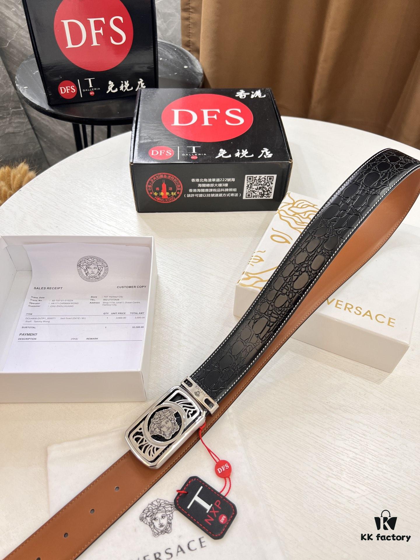 Versace Belt, New Arrival, Genuine Top-Layer Cowhide with Medusa Embossed Head, Fashion Streetwear Style, Soft Leather Texture, 3.8cm Width, Premium Quality with NXP Anti-Counterfeit Chip