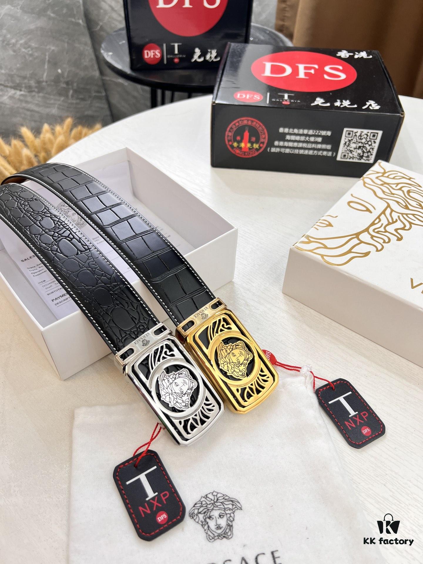 Versace Belt, New Arrival, Genuine Top-Layer Cowhide with Medusa Embossed Head, Fashion Streetwear Style, Soft Leather Texture, 3.8cm Width, Premium Quality with NXP Anti-Counterfeit Chip
