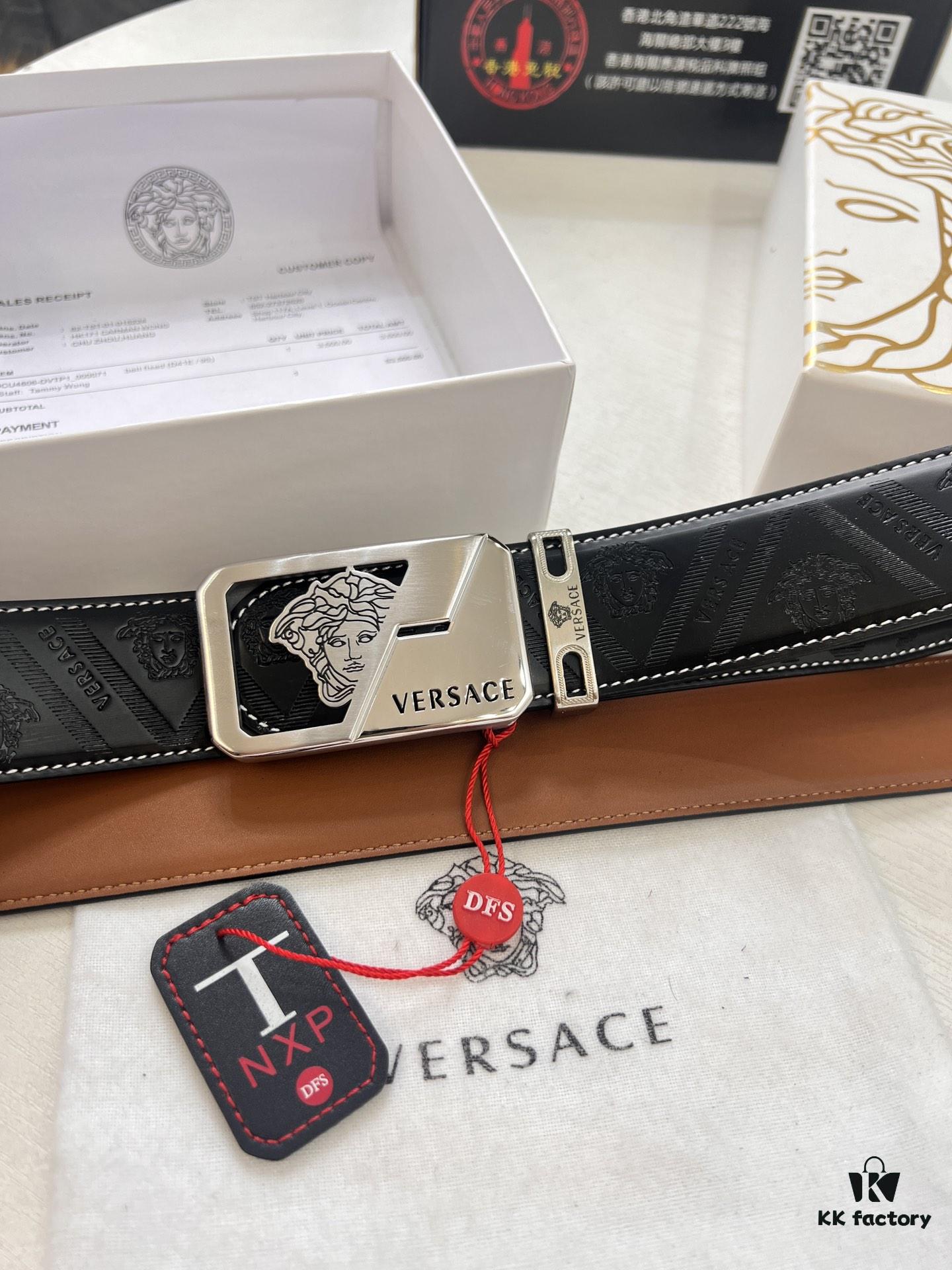 Versace Belt New Arrival Genuine Top Grain Cowhide with Medusa Head Embossing Fashion Luxury Brand Men's Belt 3.8cm Width Soft Leather with Premium Metal Hardware