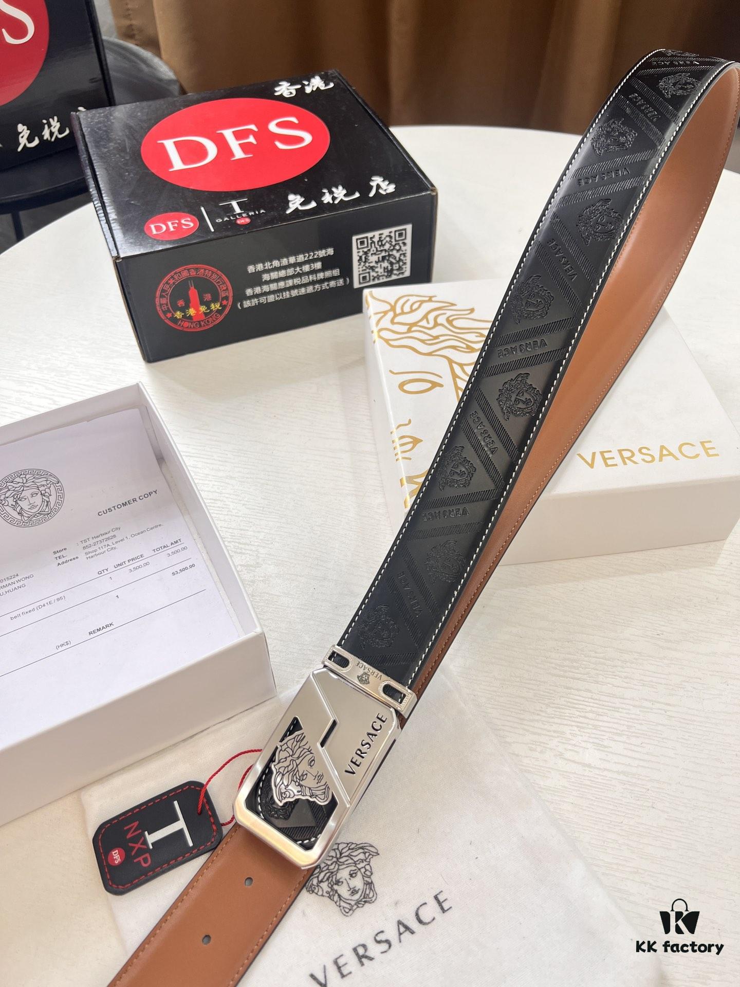 Versace Belt New Arrival Genuine Top Grain Cowhide with Medusa Head Embossing Fashion Luxury Brand Men's Belt 3.8cm Width Soft Leather with Premium Metal Hardware
