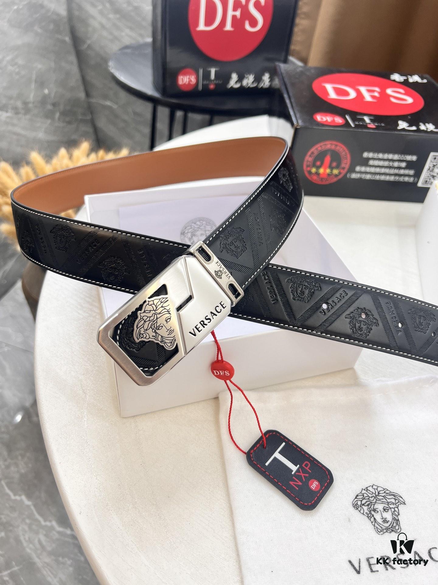 Versace Belt New Arrival Genuine Top Grain Cowhide with Medusa Head Embossing Fashion Luxury Brand Men's Belt 3.8cm Width Soft Leather with Premium Metal Hardware