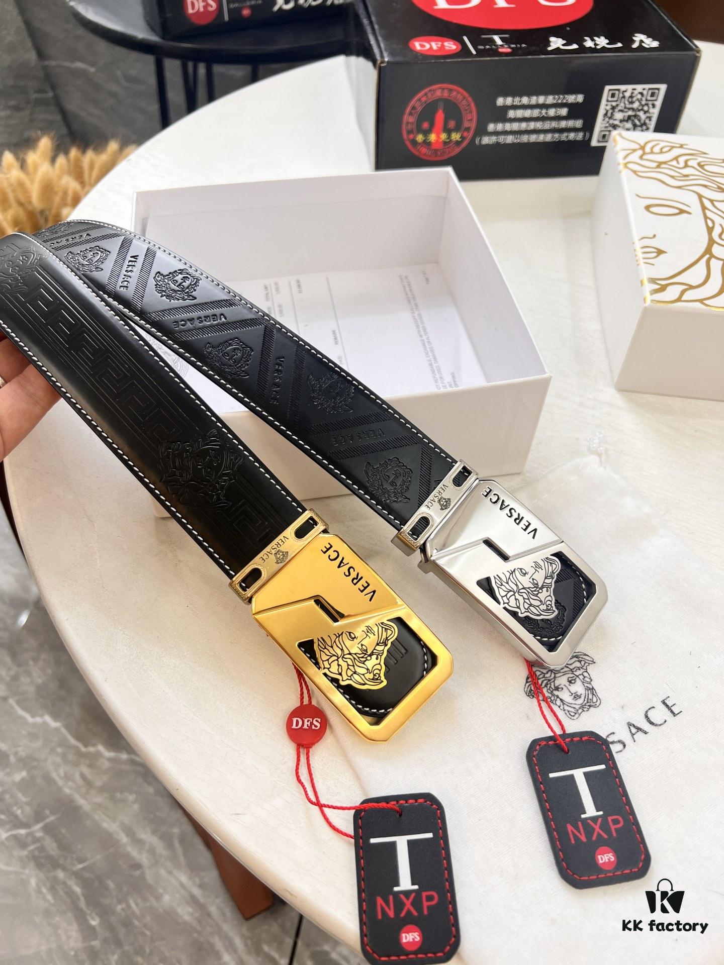 Versace Belt New Arrival Genuine Top Grain Cowhide with Medusa Head Embossing Fashion Luxury Brand Men's Belt 3.8cm Width Soft Leather with Premium Metal Hardware