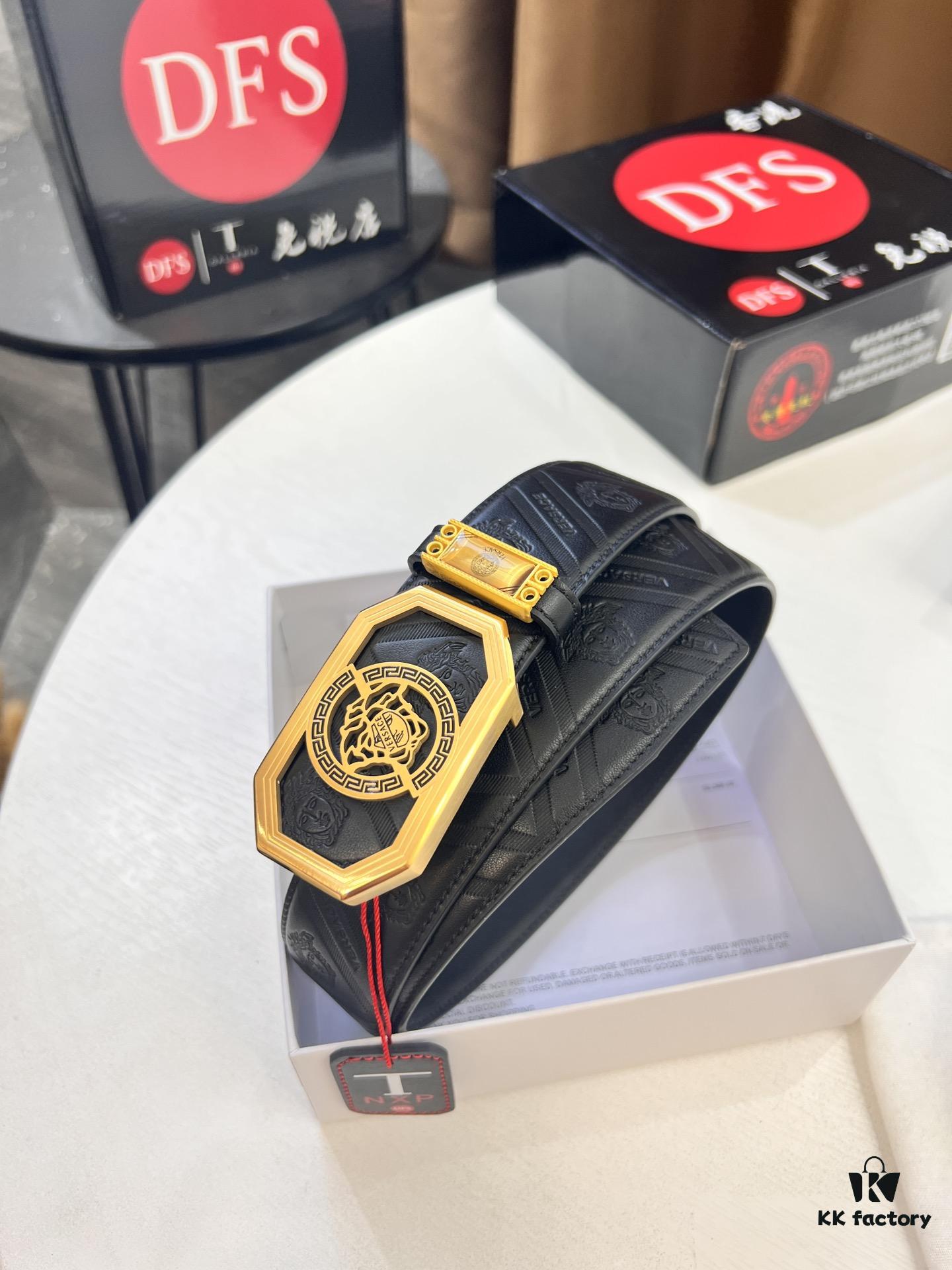 Versace Belt, New Arrival, Top-Quality Genuine Leather with Medusa Head Embossing, Fashionable Streetwear Style, Soft Leather Texture, Precision Stainless Steel Hardware, 3.8cm Width