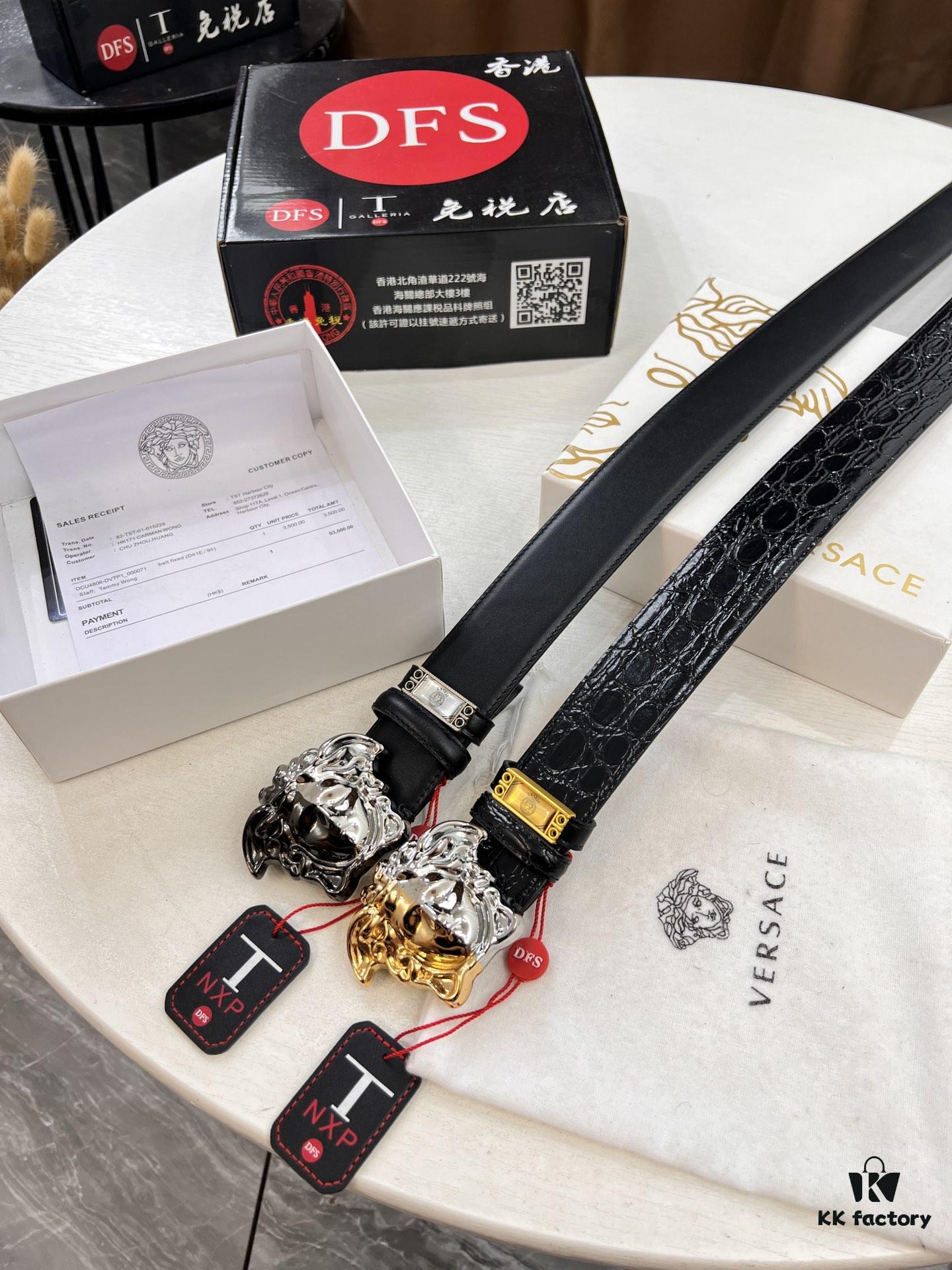 Versace Medusa Belt - Original Factory Order, Italian Imported Calfskin with Crocodile Texture, 3.8cm Width, Authentic Hardware and NXP Anti-Counterfeit Chip