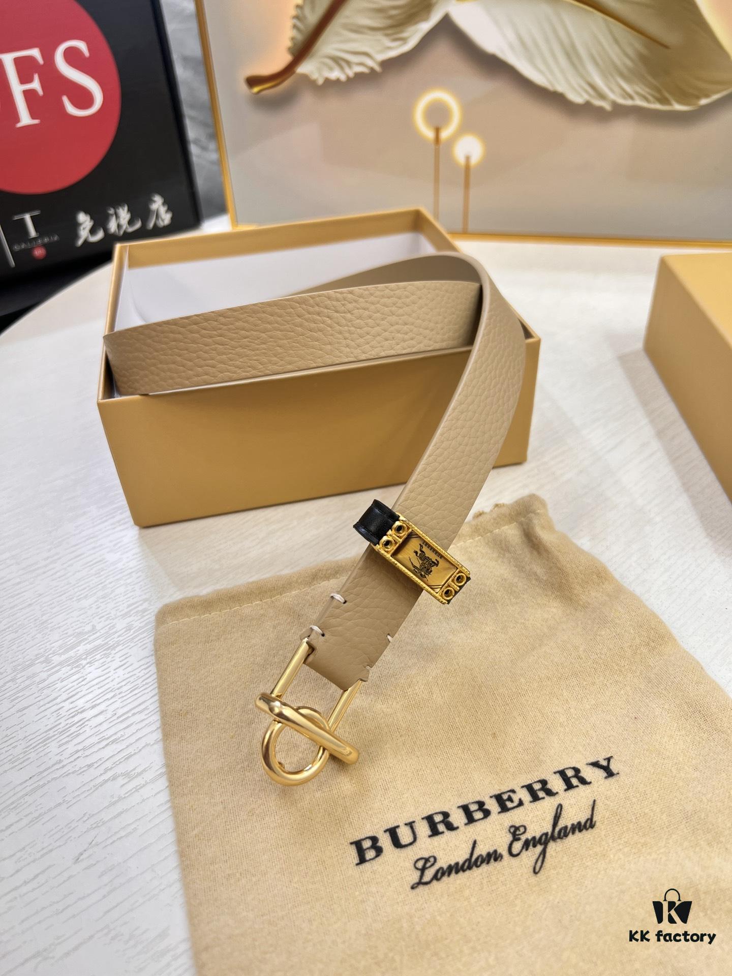 Burberry Equestrian Women's Leather Belt, Top-Quality Full-Grain Calfskin with Steel Buckle, 2.0cm Width, Fashionable and Soft to Touch
