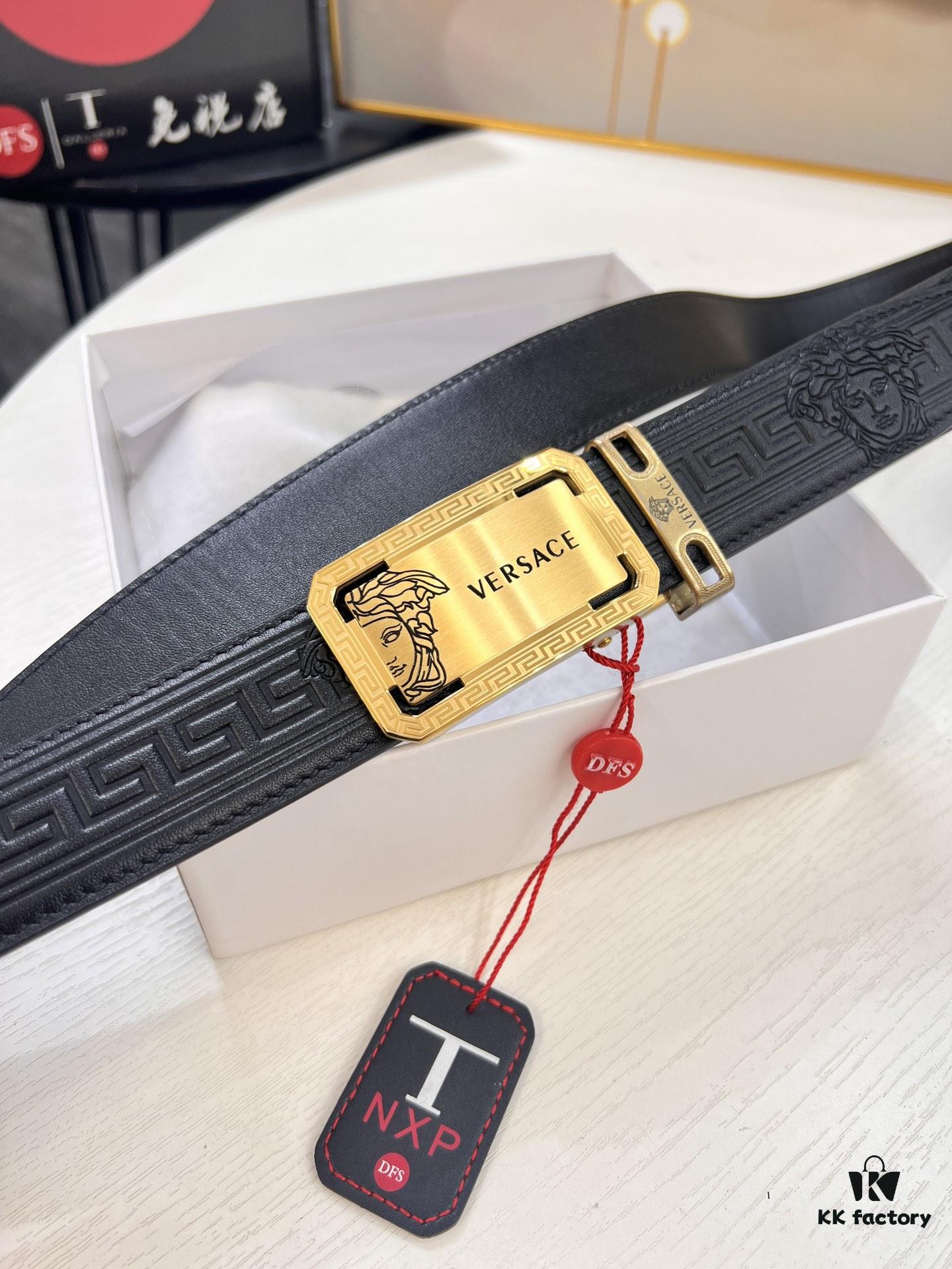 Versace Automatic Buckle Belt Genuine Calfskin Embossed with Medusa Head