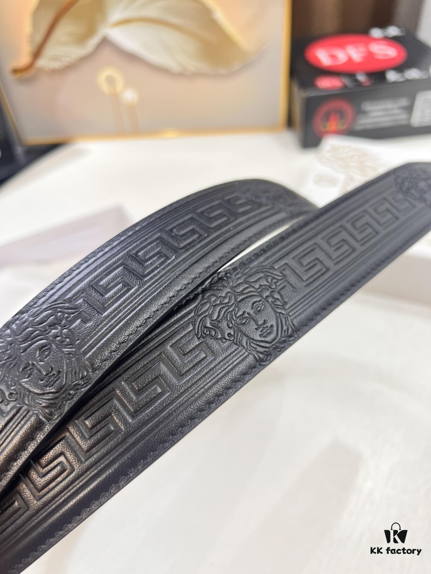 Versace Automatic Buckle Belt Genuine Calfskin Embossed with Medusa Head