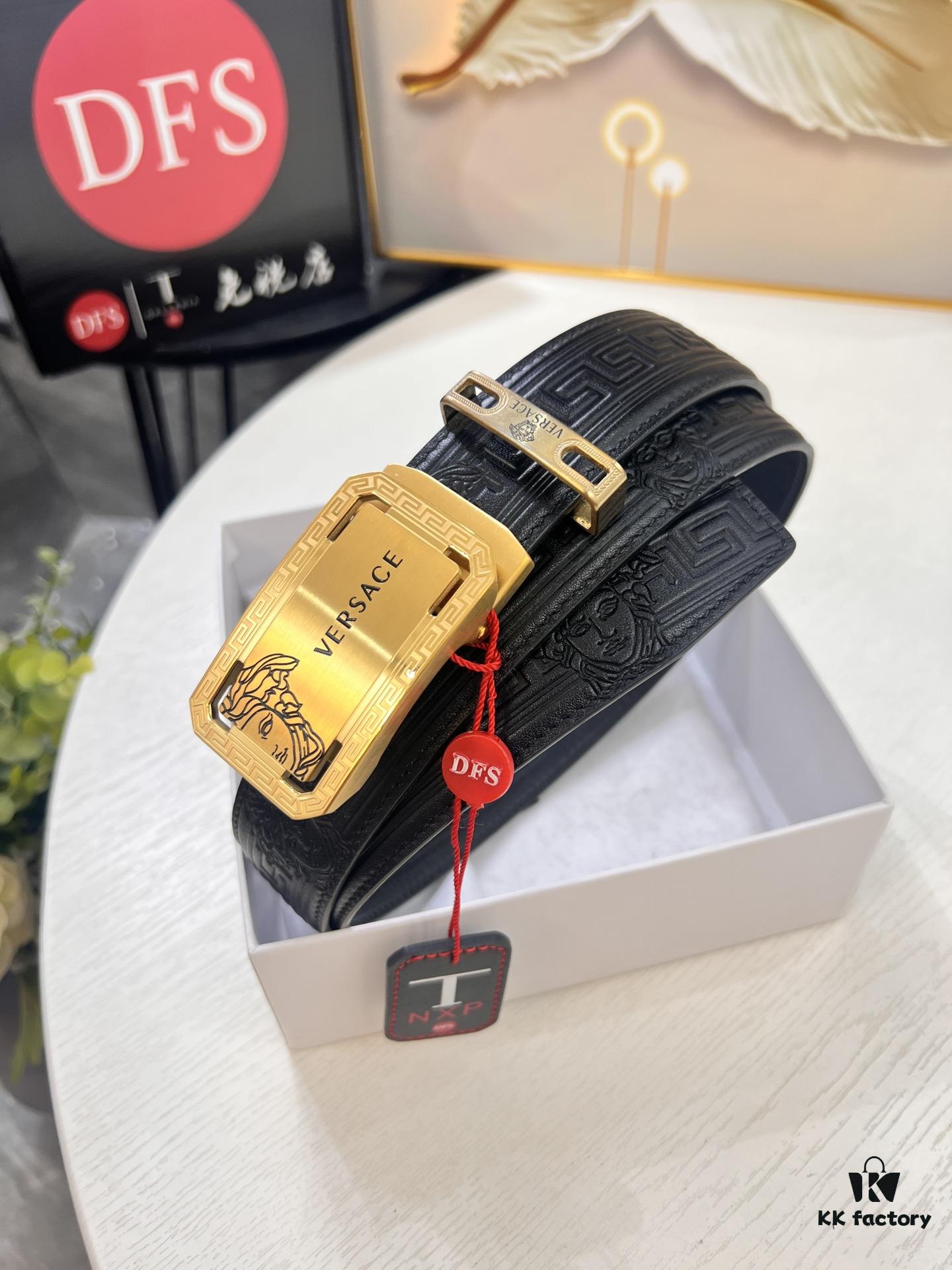 Versace Automatic Buckle Belt Genuine Calfskin Embossed with Medusa Head