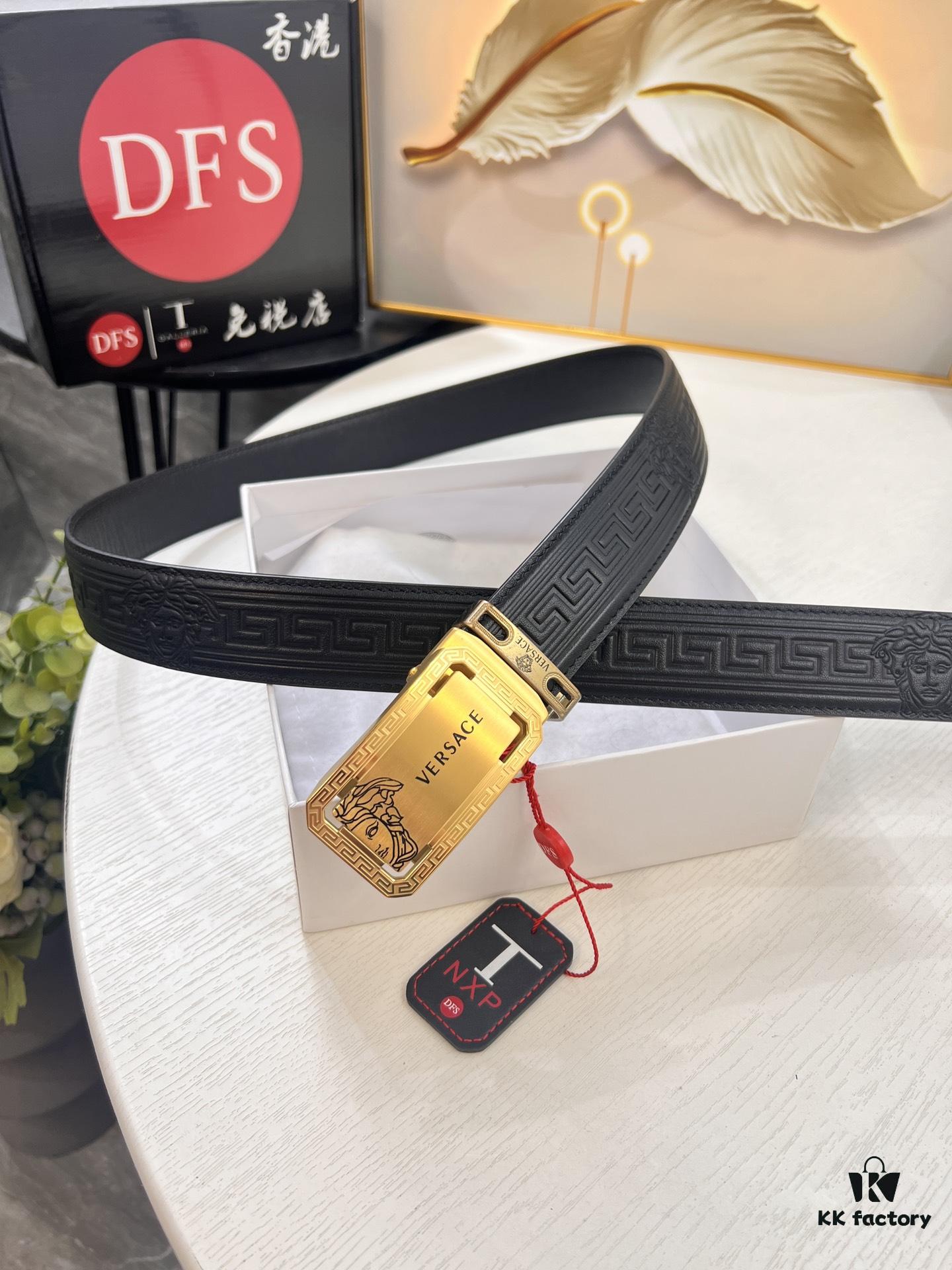 Versace Automatic Buckle Belt Genuine Calfskin Embossed with Medusa Head