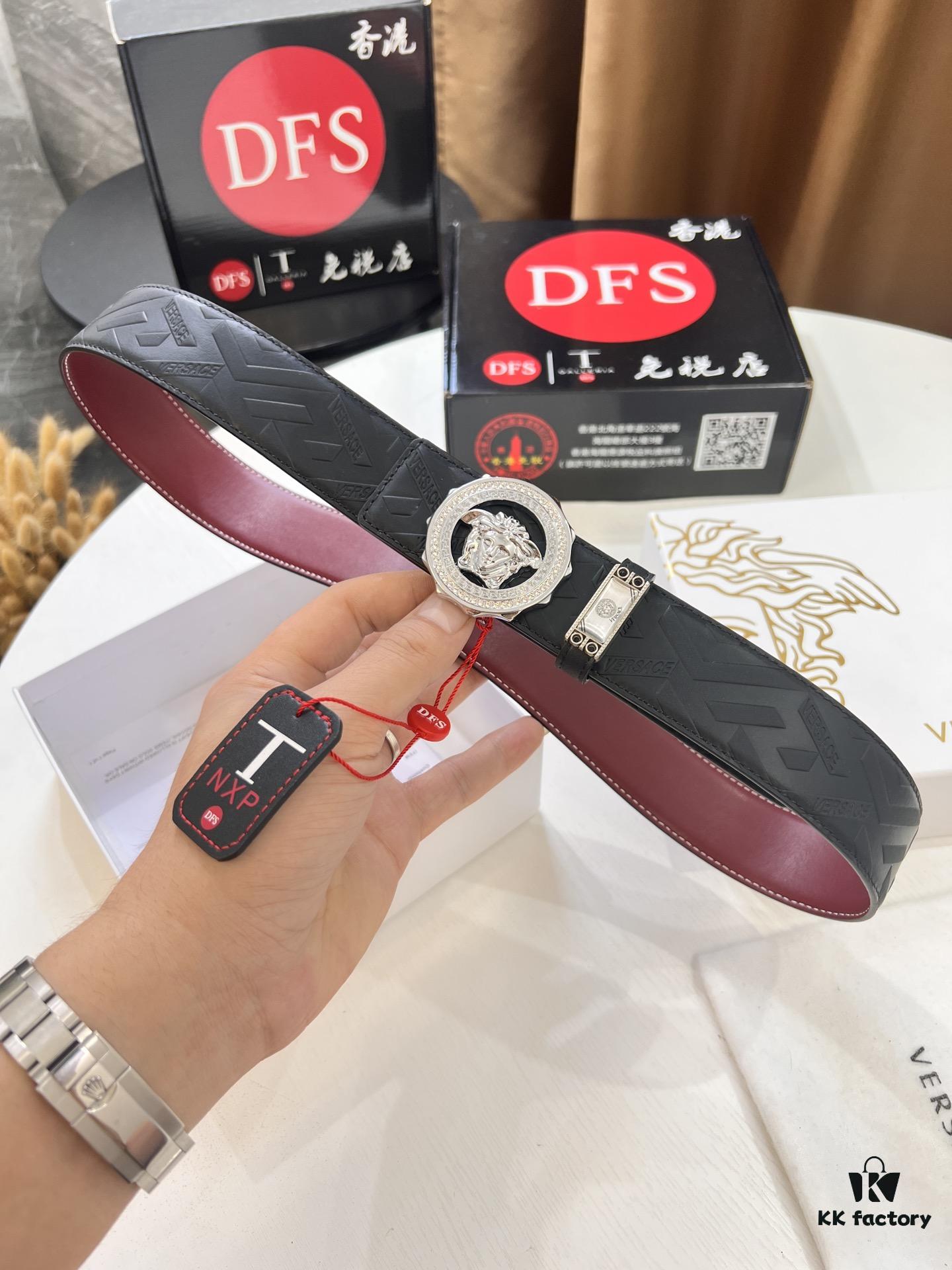 Versace Medusa Belt - Authentic Original Order, Italian Imported Full-Grain Calfskin, 3.8cm Width, Duty-Free Hong Kong Gift Box