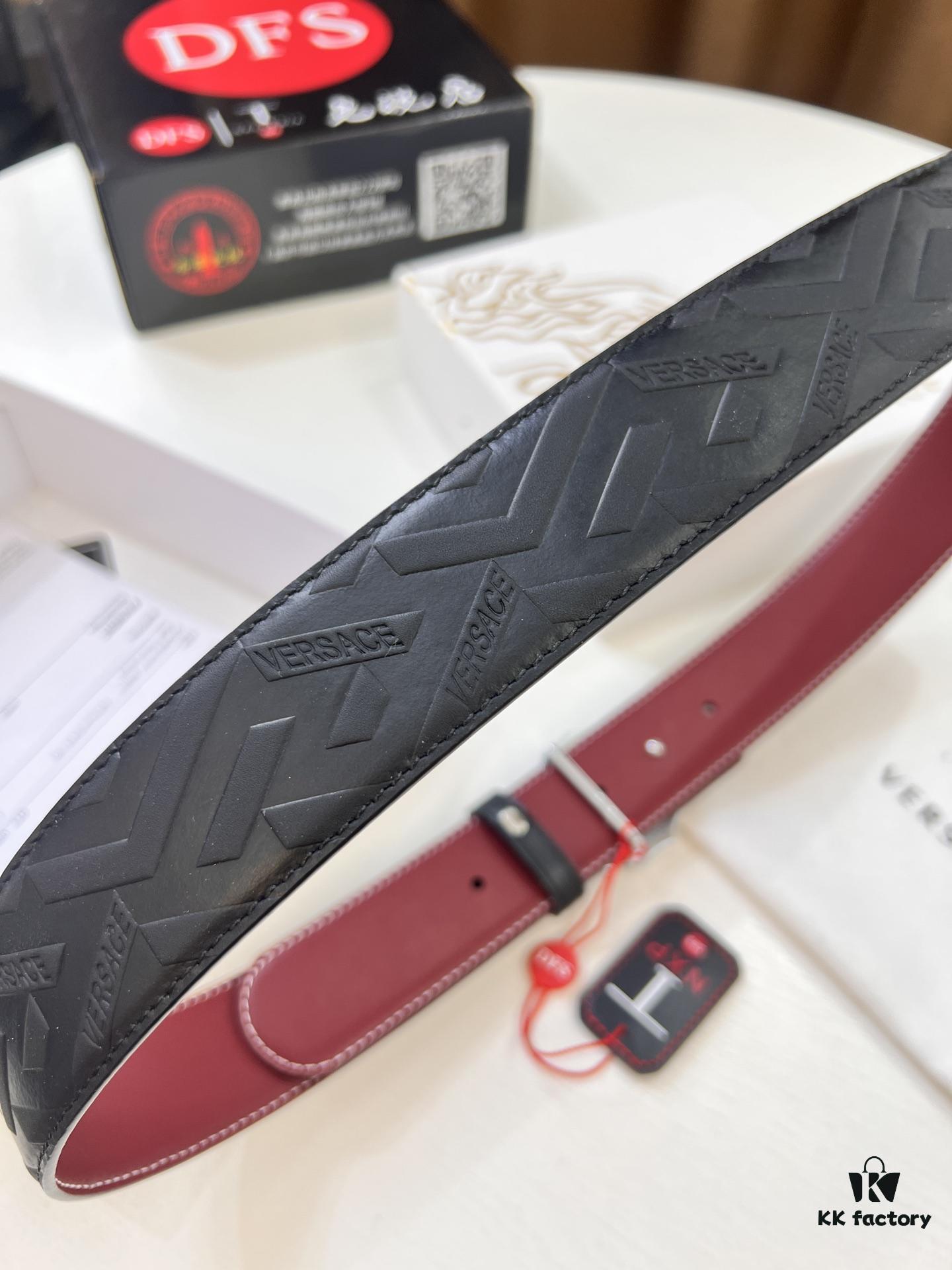 Versace Medusa Belt - Authentic Original Order, Italian Imported Full-Grain Calfskin, 3.8cm Width, Duty-Free Hong Kong Gift Box