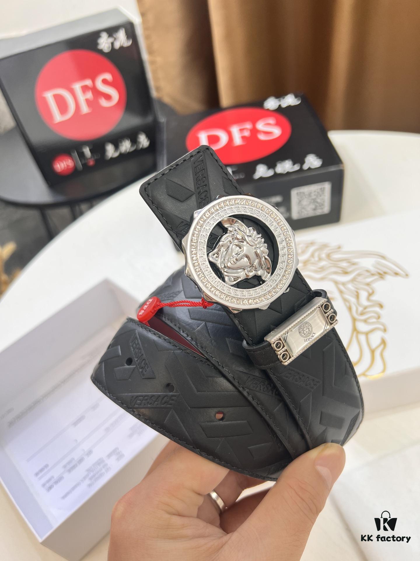 Versace Medusa Belt - Authentic Original Order, Italian Imported Full-Grain Calfskin, 3.8cm Width, Duty-Free Hong Kong Gift Box