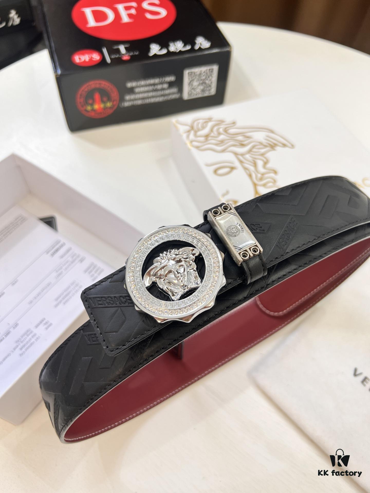 Versace Medusa Belt - Authentic Original Order, Italian Imported Full-Grain Calfskin, 3.8cm Width, Duty-Free Hong Kong Gift Box