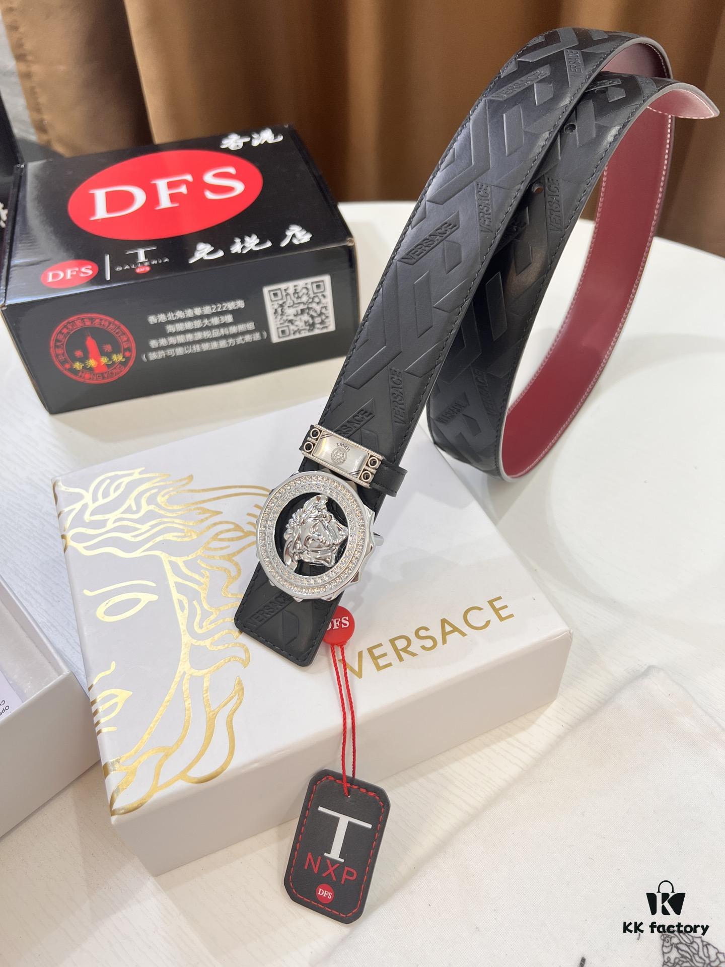 Versace Medusa Belt - Authentic Original Order, Italian Imported Full-Grain Calfskin, 3.8cm Width, Duty-Free Hong Kong Gift Box