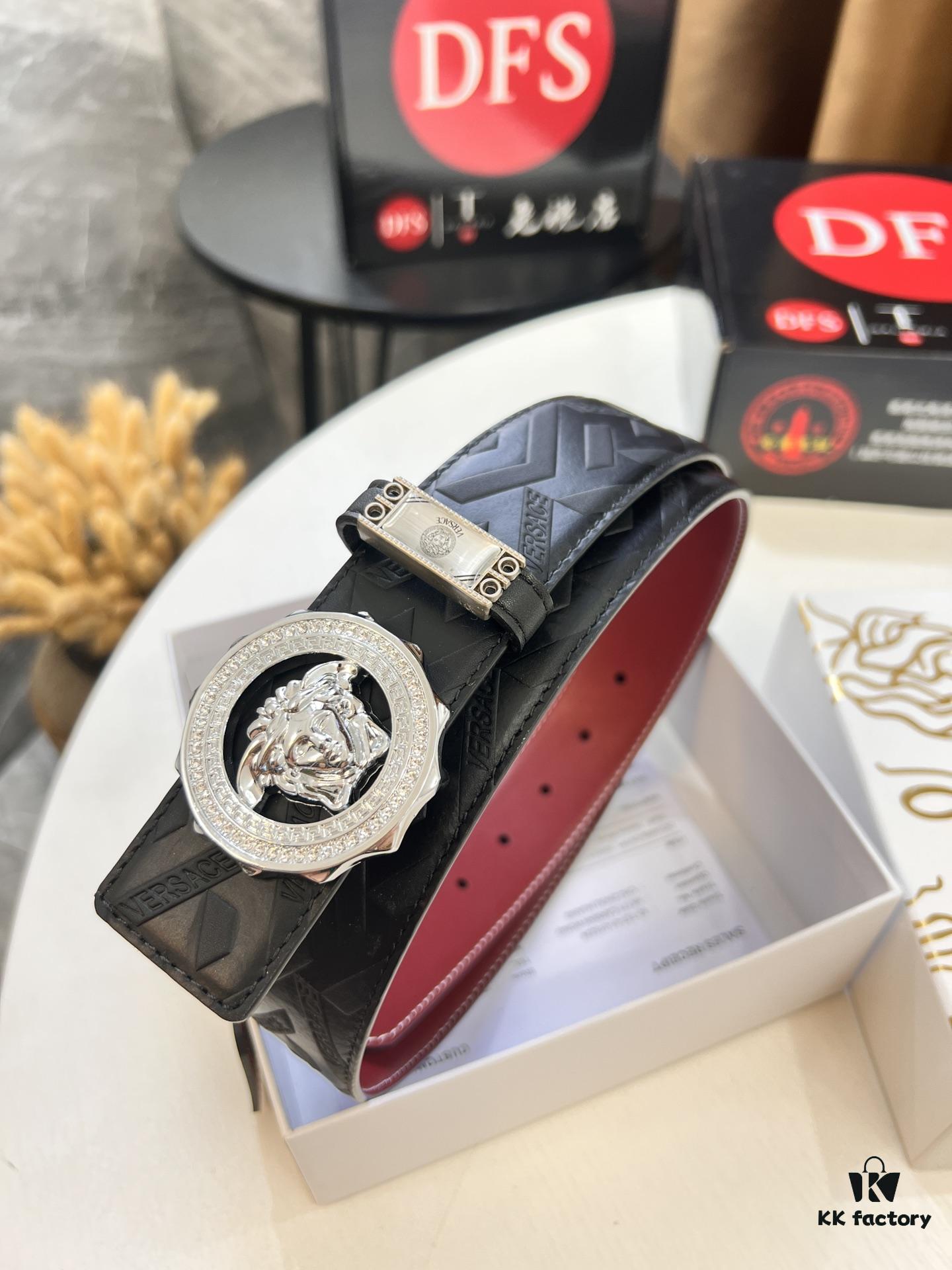 Versace Medusa Belt - Authentic Original Order, Italian Imported Full-Grain Calfskin, 3.8cm Width, Duty-Free Hong Kong Gift Box