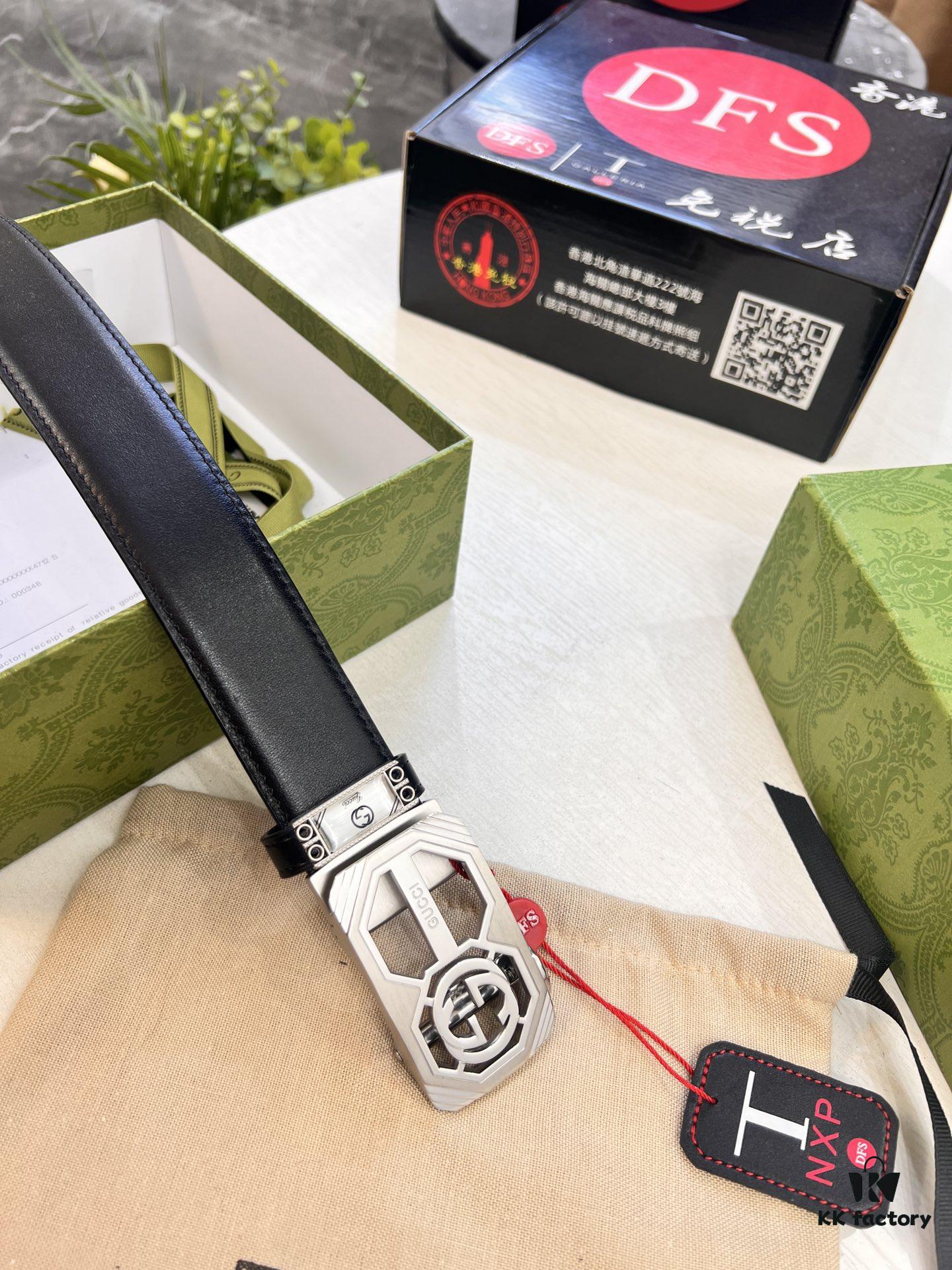 Master's Recommendation 🎺🎺 Real Photo Gucci Automatic Buckle Leather Belt, Embossed Full-Grain Cowhide, Top-Quality Business Formal Belt, Smooth Gliding Automatic Mechanism, Soft Feel, Premium Stainless Steel Exterior Hardware, 3.5 cm Width