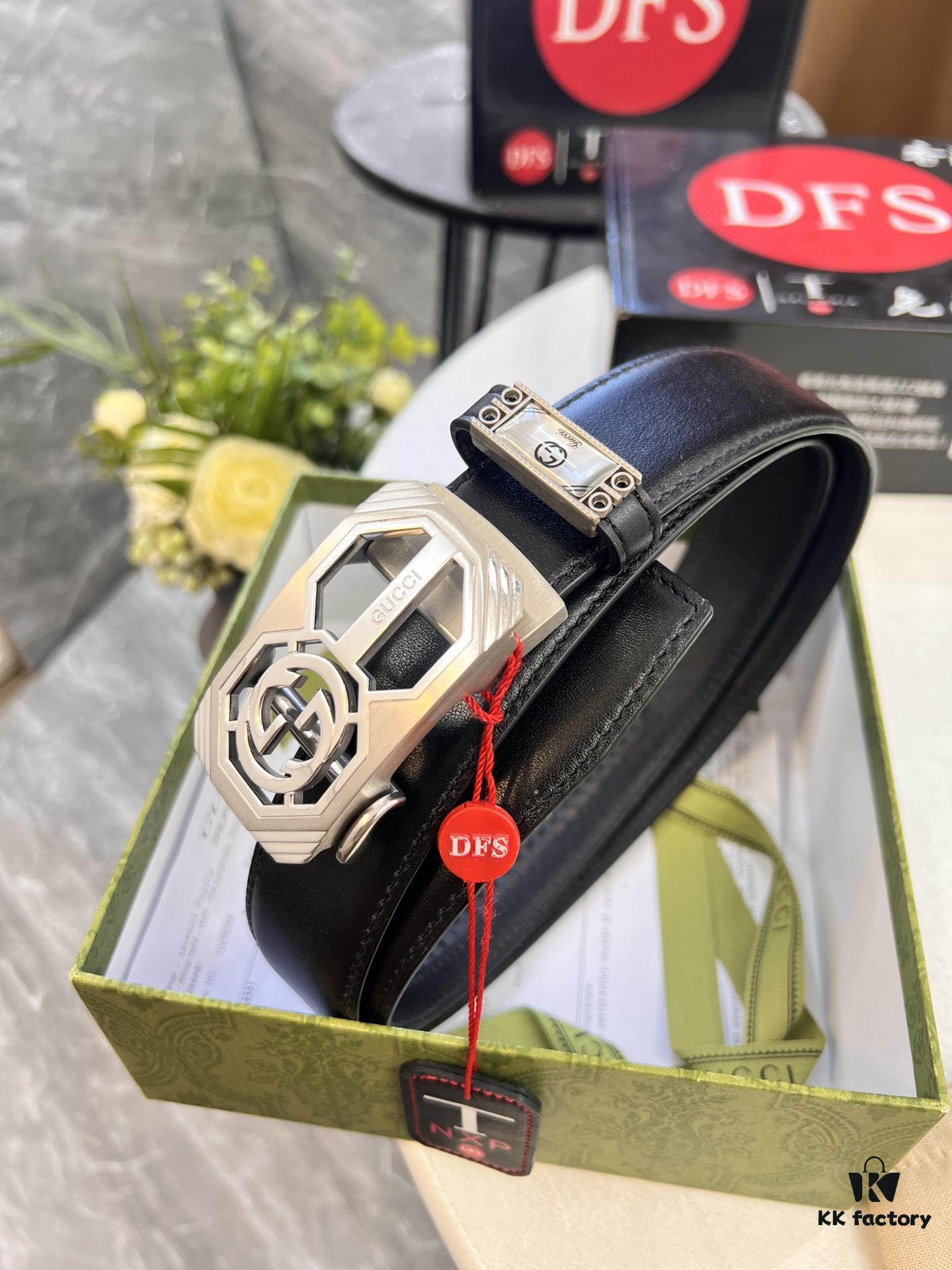 Master's Recommendation 🎺🎺 Real Photo Gucci Automatic Buckle Leather Belt, Embossed Full-Grain Cowhide, Top-Quality Business Formal Belt, Smooth Gliding Automatic Mechanism, Soft Feel, Premium Stainless Steel Exterior Hardware, 3.5 cm Width