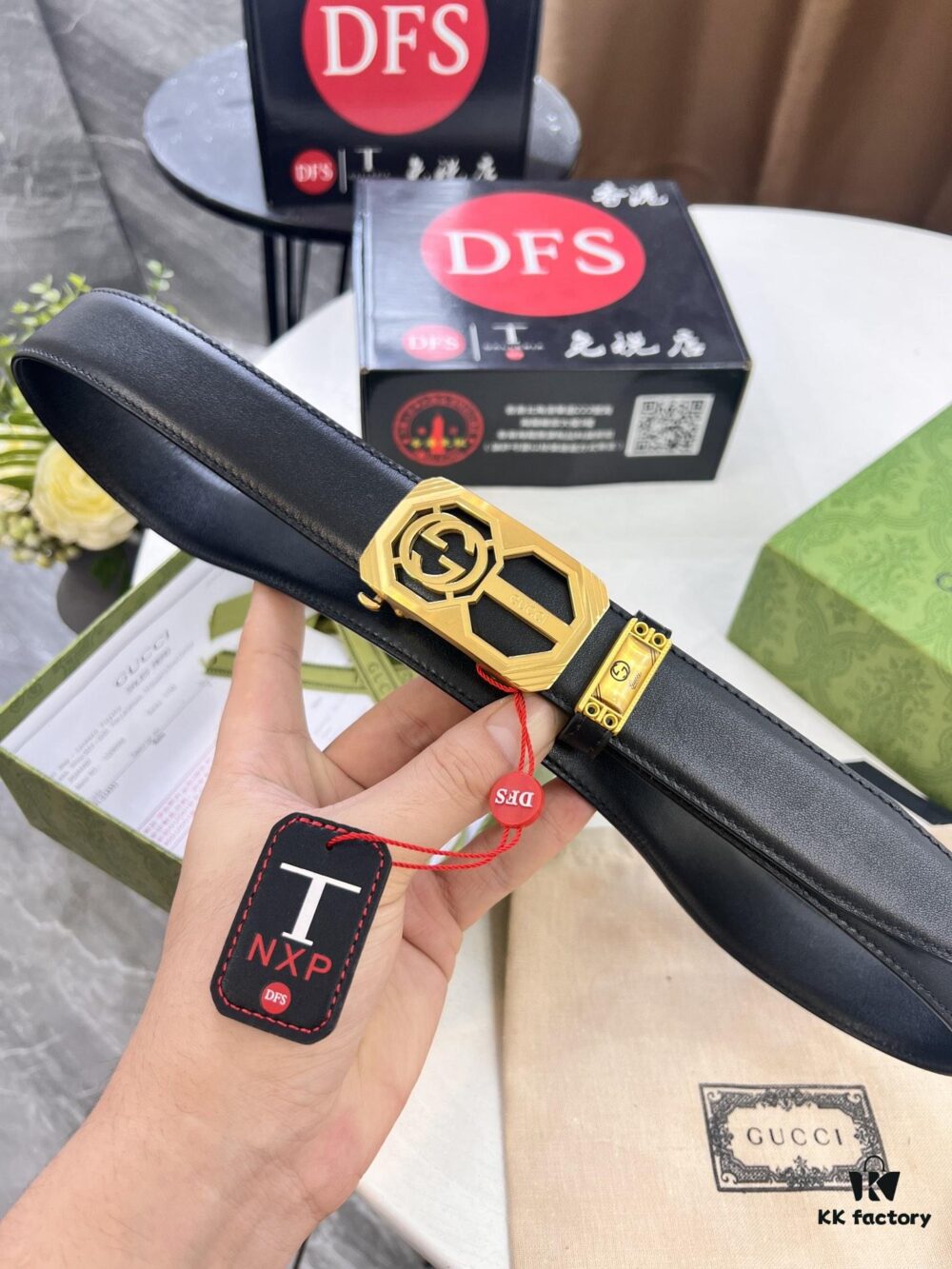 Gucci Automatic Buckle Belt, Embossed Full-Grain Cowhide, 3.5cm Width, Top-Quality Business Formal Belt with NXP Anti-Counterfeit Chip