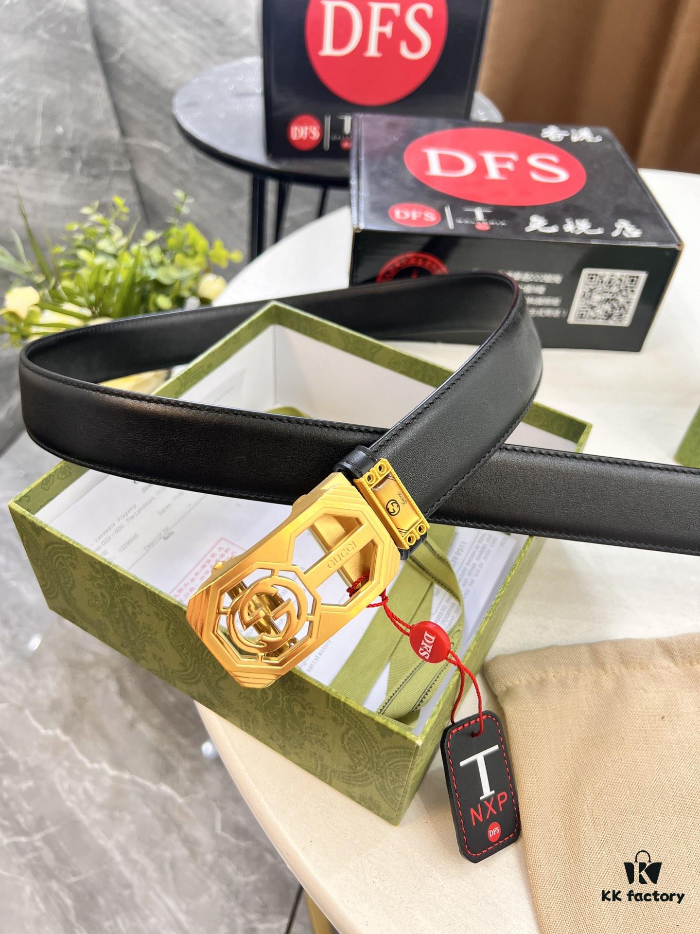 Gucci Automatic Buckle Belt, Embossed Full-Grain Cowhide, 3.5cm Width, Top-Quality Business Formal Belt with NXP Anti-Counterfeit Chip