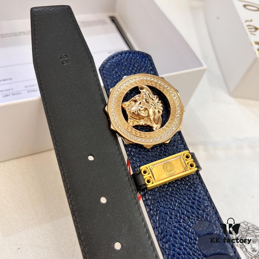 Versace Medusa Belt - Original Factory Direct, Italian Imported Ostrich Leather, 3.8cm Width, Premium Duty-Free Quality