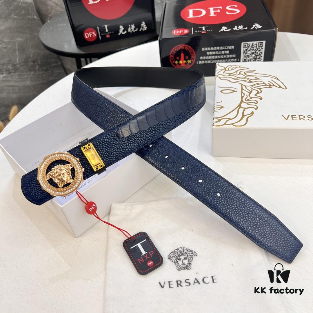 Versace Medusa Belt - Original Factory Direct, Italian Imported Ostrich Leather, 3.8cm Width, Premium Duty-Free Quality