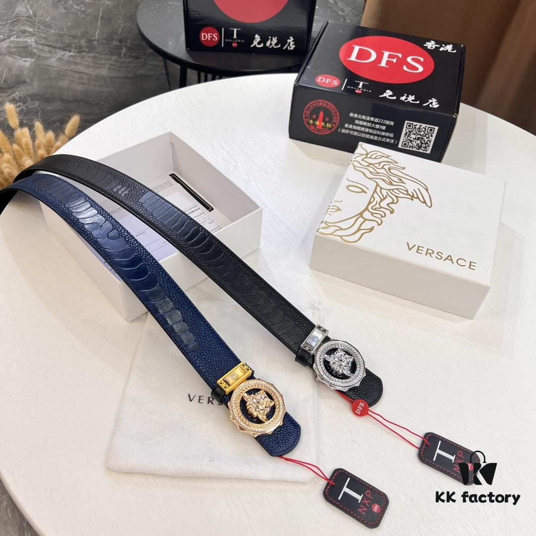 Versace Medusa Belt - Original Factory Direct, Italian Imported Ostrich Leather, 3.8cm Width, Premium Duty-Free Quality