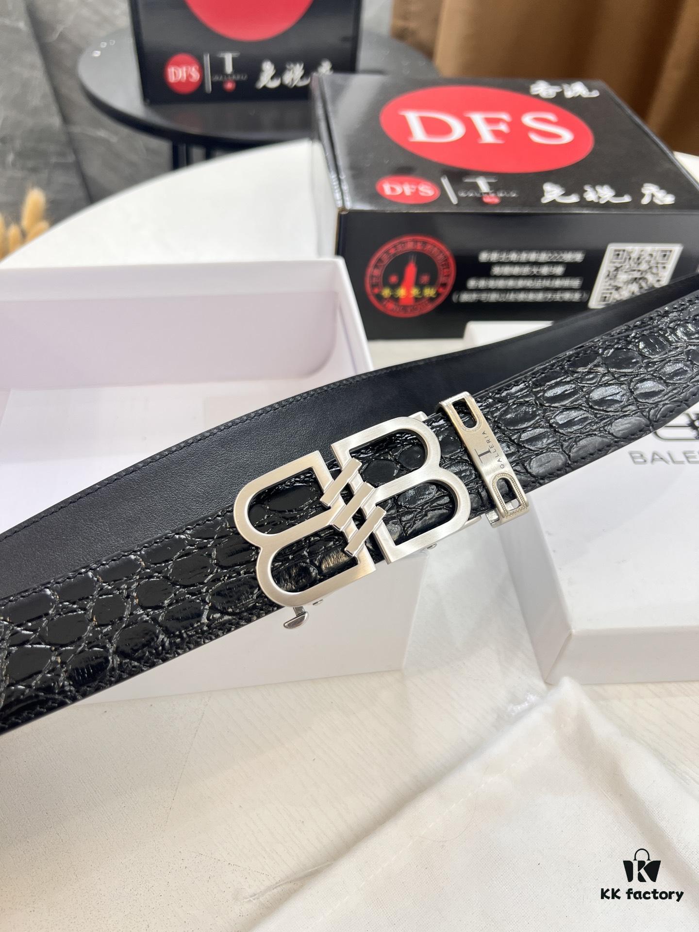 Balenciaga, Hong Kong Duty-Free T Gift Box 🎁 (NXP Induction Chip for Official Website Authentication), BB Automatic Stainless Steel Brushed Hardware, New Arrival, Premium Electroplating, South African Imported Crocodile Grain Top Layer Leather, Auto-Slide Track, No Holes, Must-Have for Trendsetters