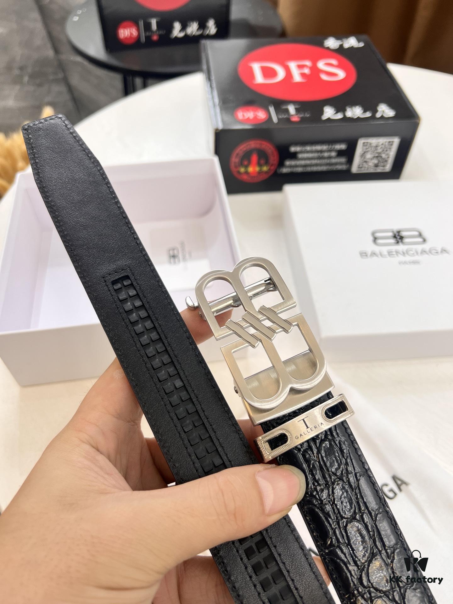 Balenciaga, Hong Kong Duty-Free T Gift Box 🎁 (NXP Induction Chip for Official Website Authentication), BB Automatic Stainless Steel Brushed Hardware, New Arrival, Premium Electroplating, South African Imported Crocodile Grain Top Layer Leather, Auto-Slide Track, No Holes, Must-Have for Trendsetters