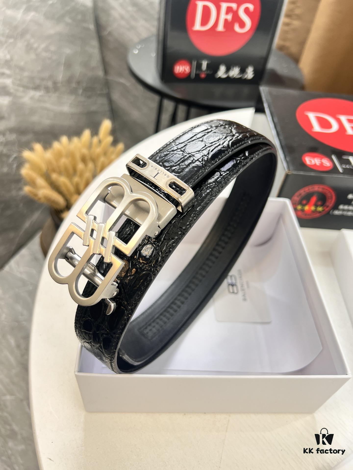 Balenciaga, Hong Kong Duty-Free T Gift Box 🎁 (NXP Induction Chip for Official Website Authentication), BB Automatic Stainless Steel Brushed Hardware, New Arrival, Premium Electroplating, South African Imported Crocodile Grain Top Layer Leather, Auto-Slide Track, No Holes, Must-Have for Trendsetters