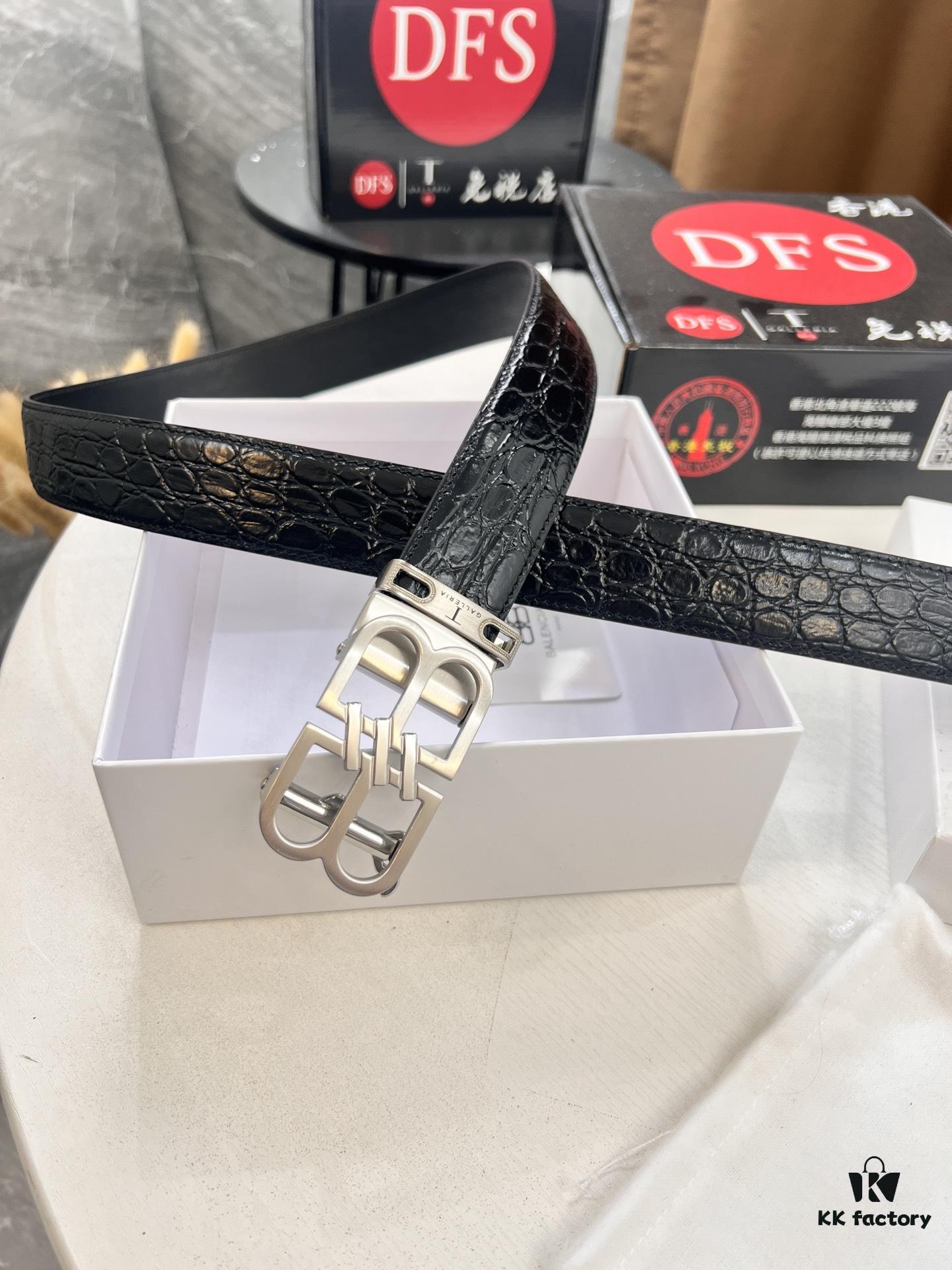 Balenciaga, Hong Kong Duty-Free T Gift Box 🎁 (NXP Induction Chip for Official Website Authentication), BB Automatic Stainless Steel Brushed Hardware, New Arrival, Premium Electroplating, South African Imported Crocodile Grain Top Layer Leather, Auto-Slide Track, No Holes, Must-Have for Trendsetters