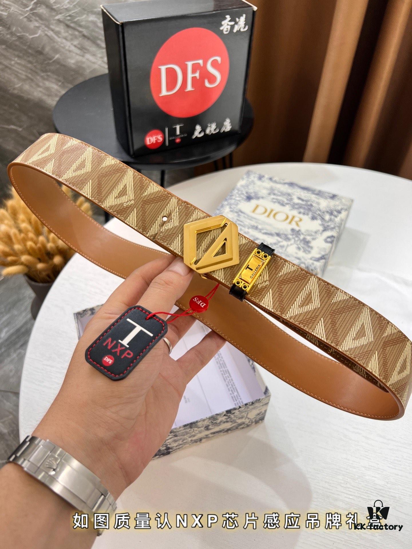 Dior D Belt, Hong Kong Duty-Free Gift Box (NXP Tag with Verifiable Anti-Counterfeit Chip, Authentic)