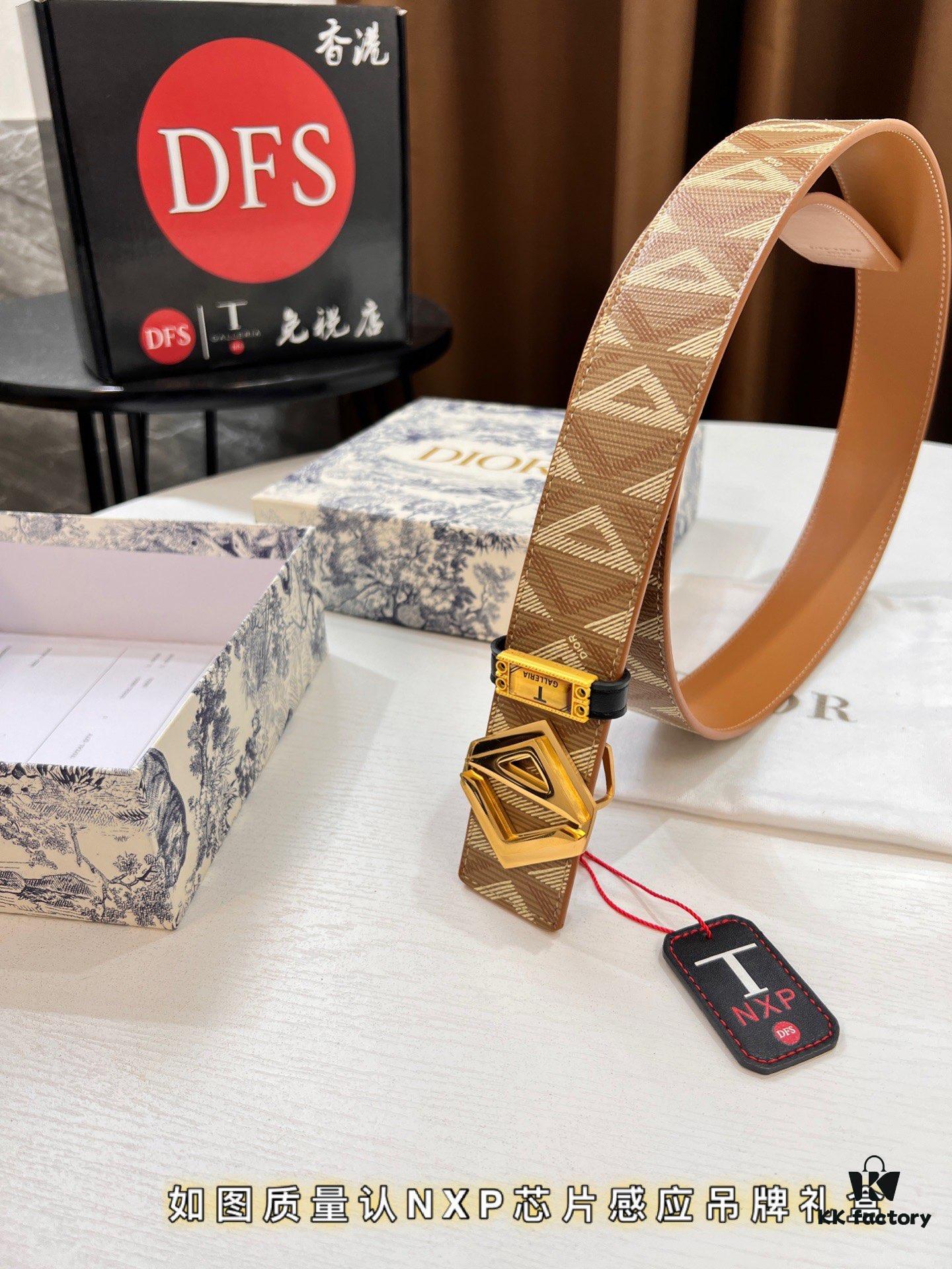 Dior D Belt, Hong Kong Duty-Free Gift Box (NXP Tag with Verifiable Anti-Counterfeit Chip, Authentic)