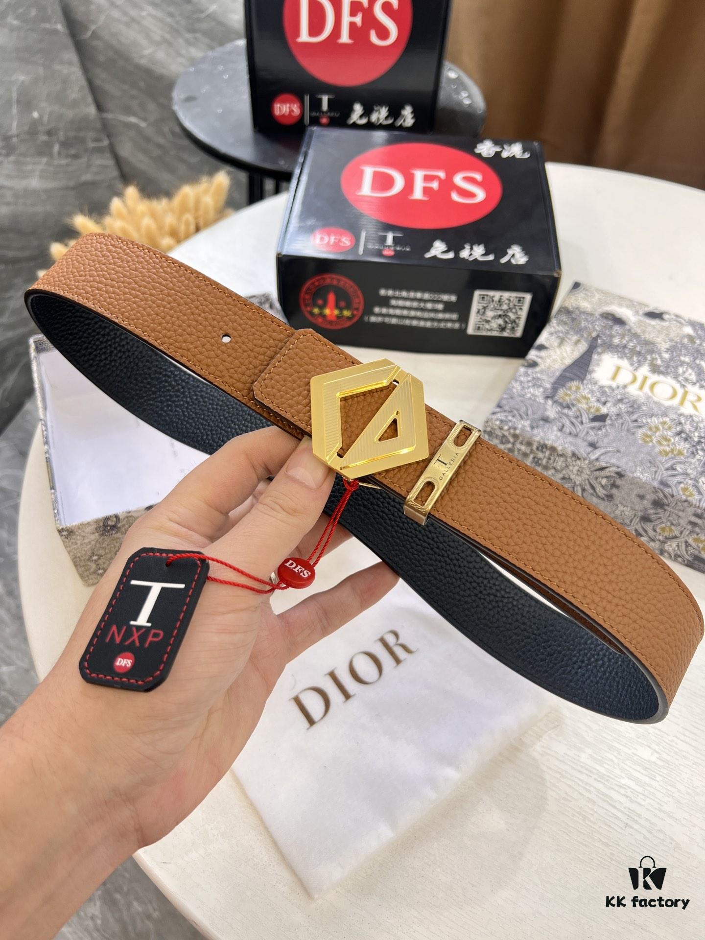 Dior D Belt, Hong Kong Duty-Free Gift Box 🎁 (NXP RFID Tag with Official Anti-Counterfeit Chip, Verifiable on Website), Unisex Leather Belt with Polished Metal Buckle