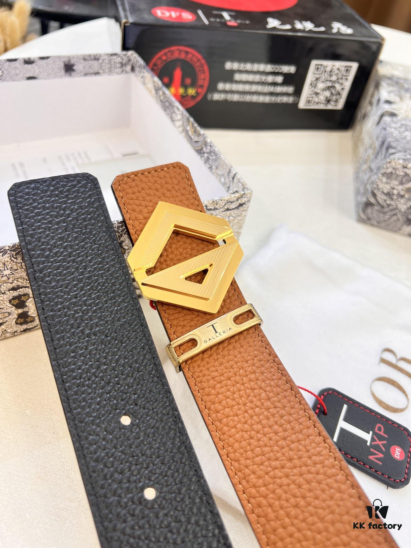 Dior D Belt, Hong Kong Duty-Free Gift Box 🎁 (NXP RFID Tag with Official Anti-Counterfeit Chip, Verifiable on Website), Unisex Leather Belt with Polished Metal Buckle