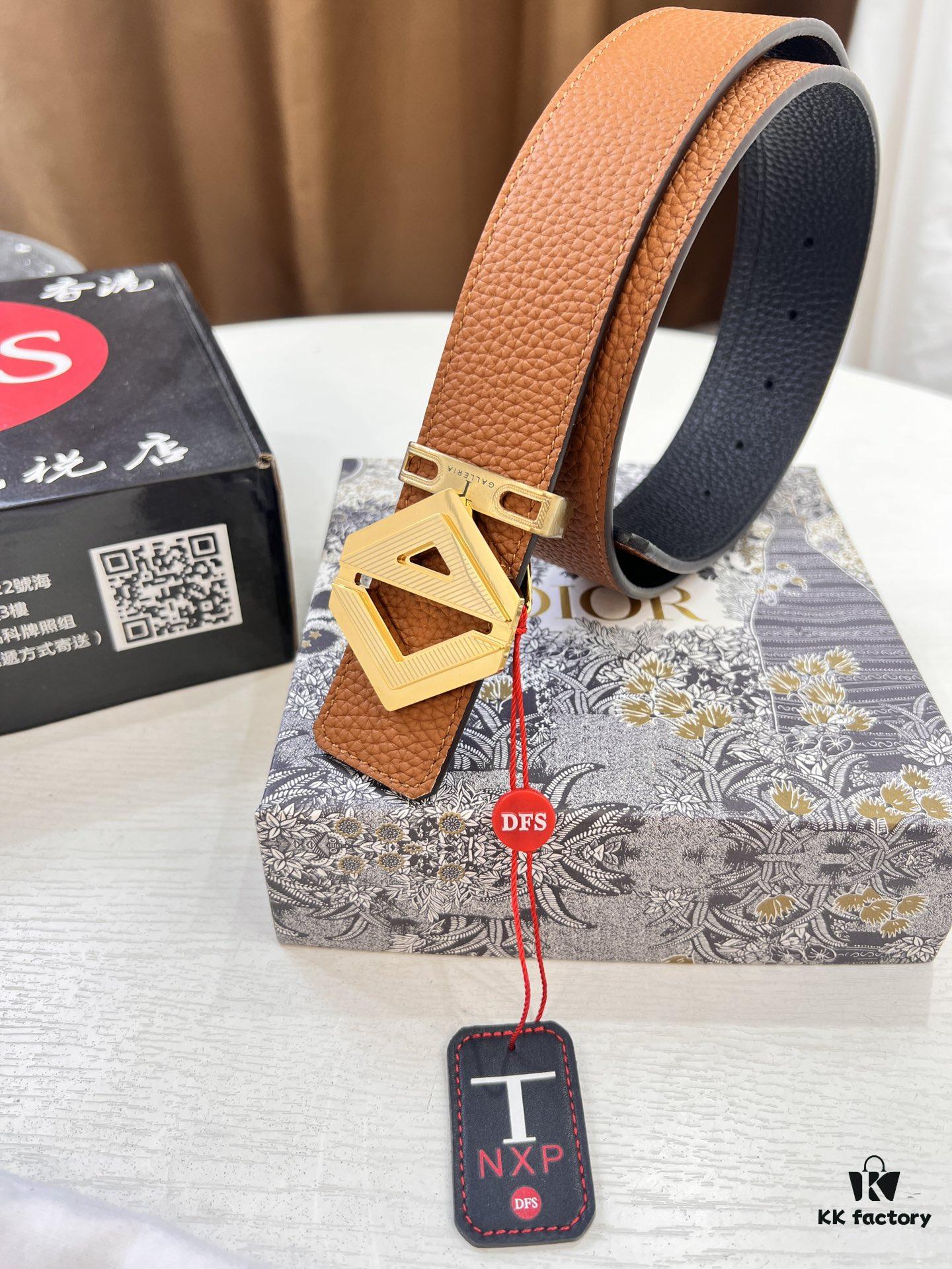 Dior D Belt, Hong Kong Duty-Free Gift Box 🎁 (NXP RFID Tag with Official Anti-Counterfeit Chip, Verifiable on Website), Unisex Leather Belt with Polished Metal Buckle