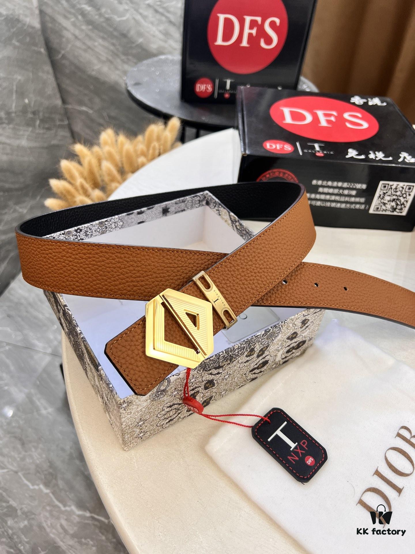 Dior D Belt, Hong Kong Duty-Free Gift Box 🎁 (NXP RFID Tag with Official Anti-Counterfeit Chip, Verifiable on Website), Unisex Leather Belt with Polished Metal Buckle