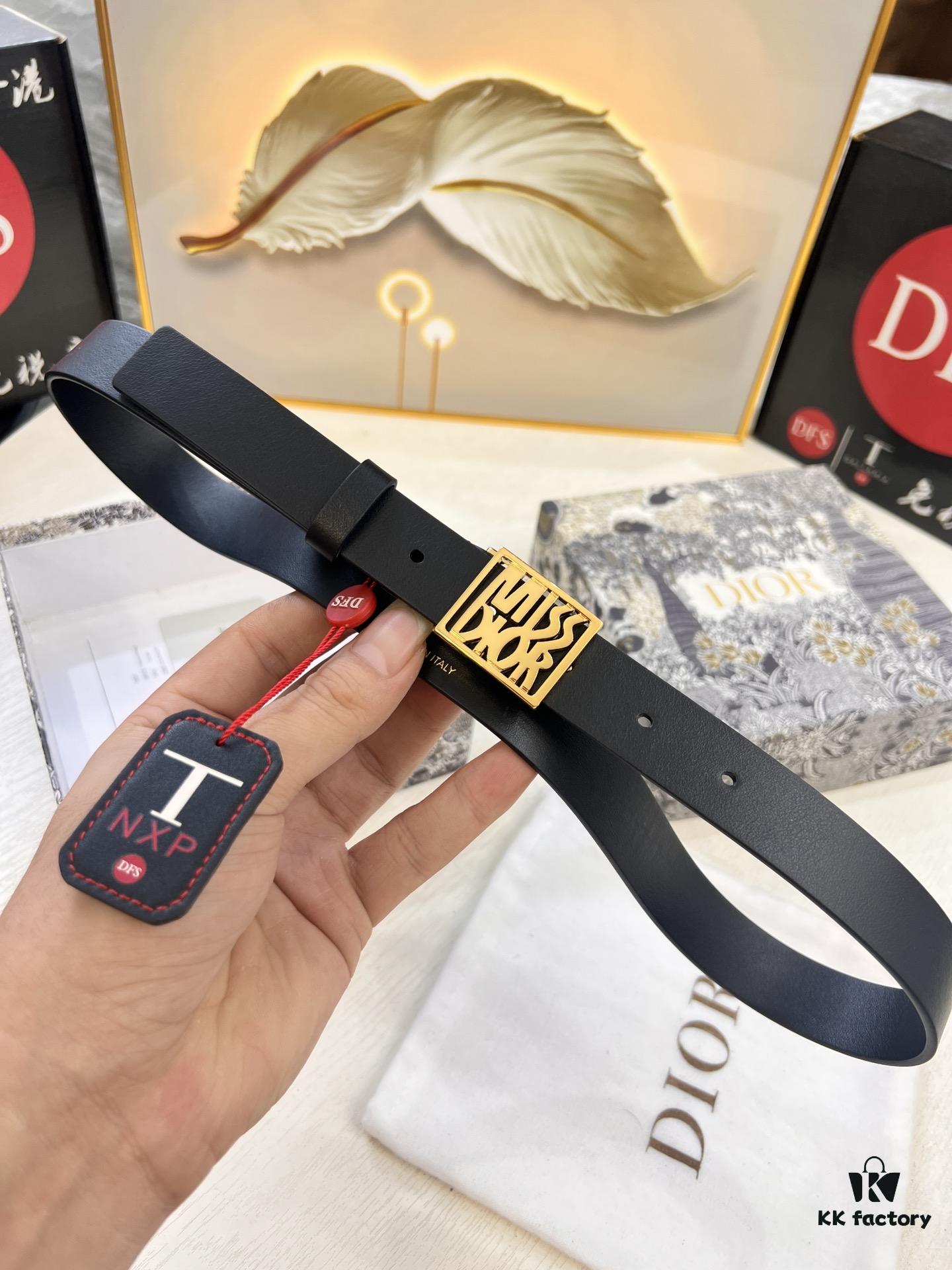 Dior Women's Leather Belt, Imported French Leather, 3.0cm Width, High-Ion Plated Stainless Steel Buckle, Anti-Counterfeit Chip Verified