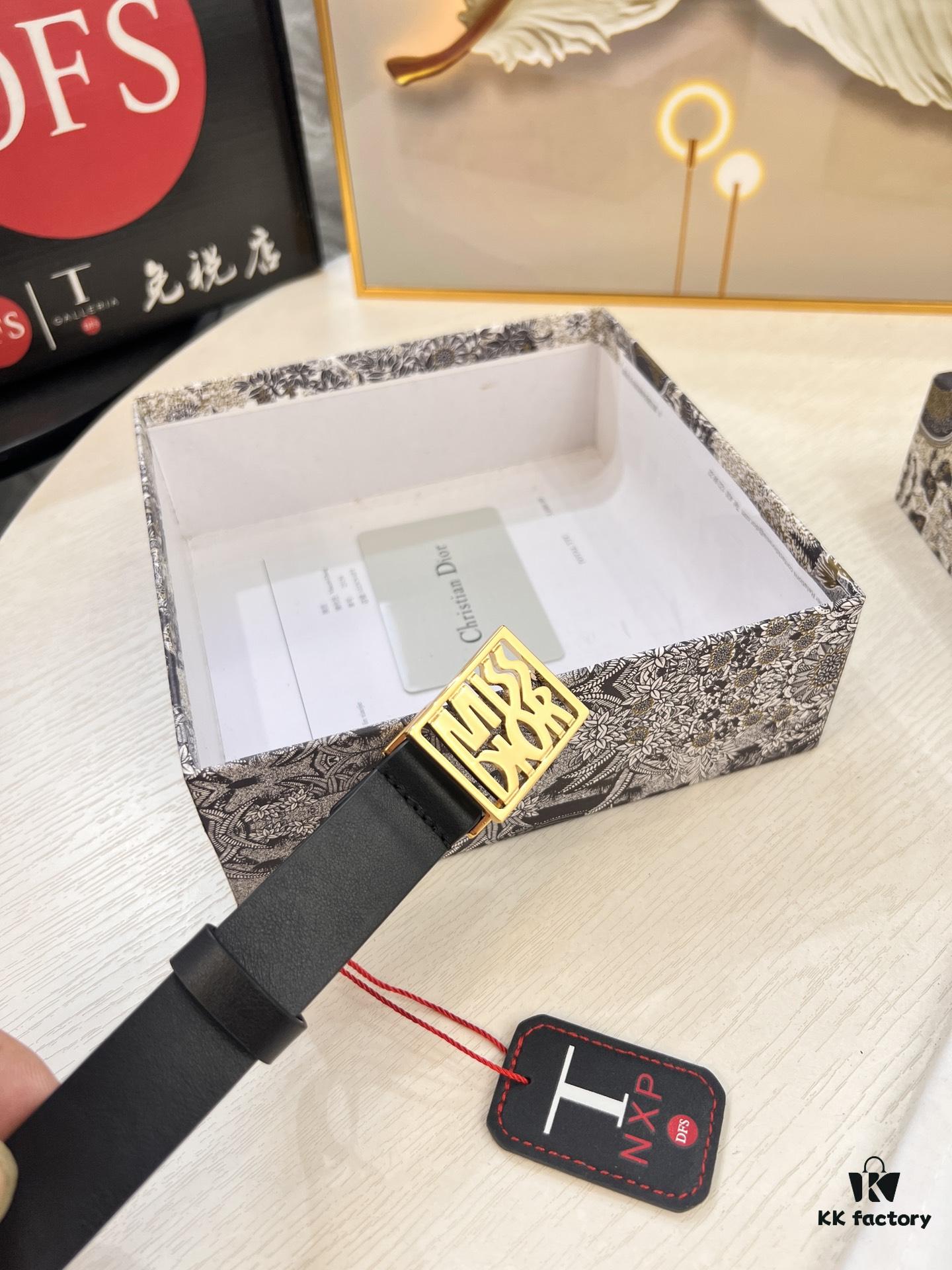 Dior Women's Leather Belt, Imported French Leather, 3.0cm Width, High-Ion Plated Stainless Steel Buckle, Anti-Counterfeit Chip Verified