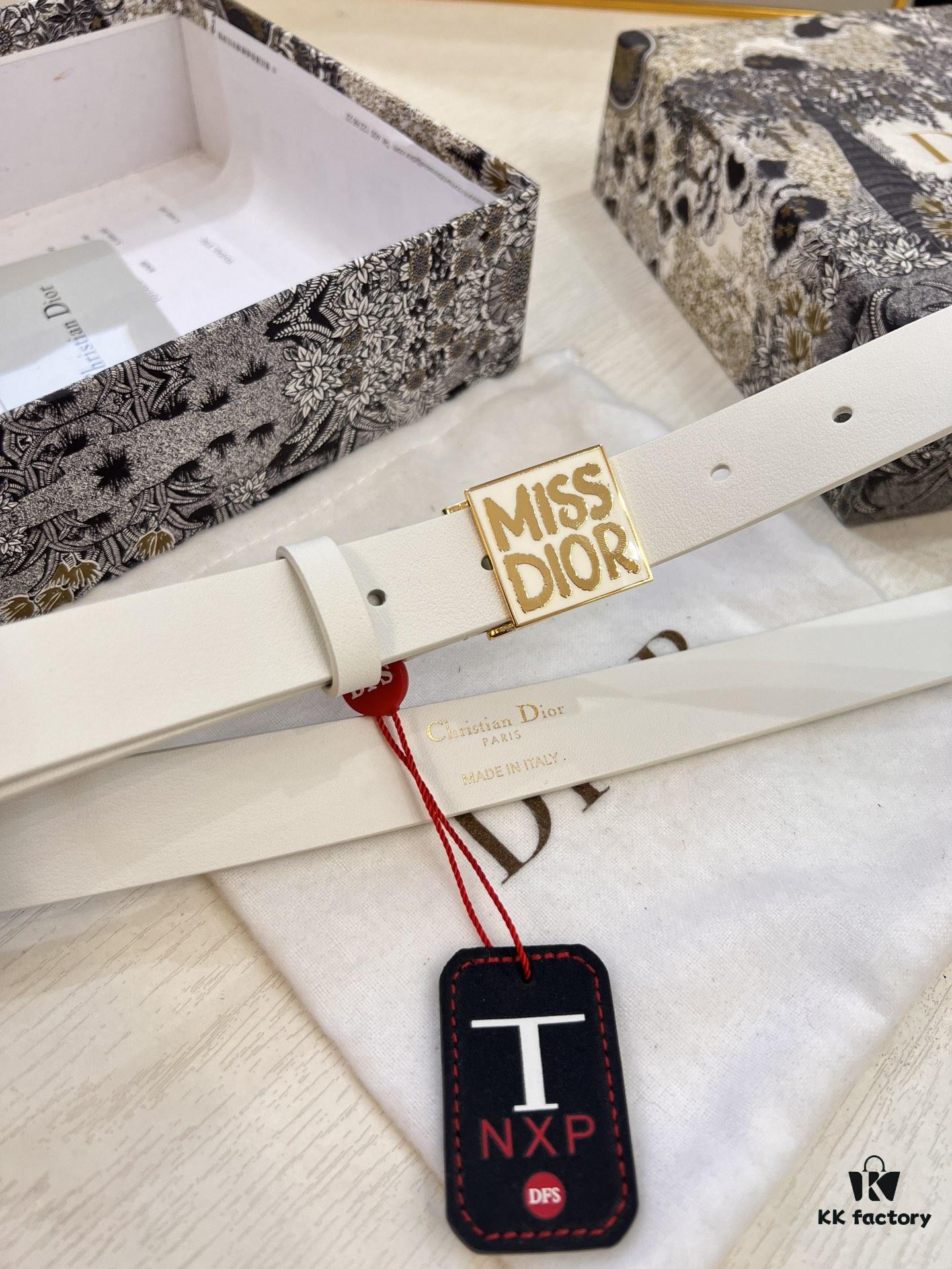 Dior Women's Leather Belt, Imported French Leather, 3.0cm Width, High-Ion Plated Stainless Steel Buckle, Anti-Counterfeit Chip Verified