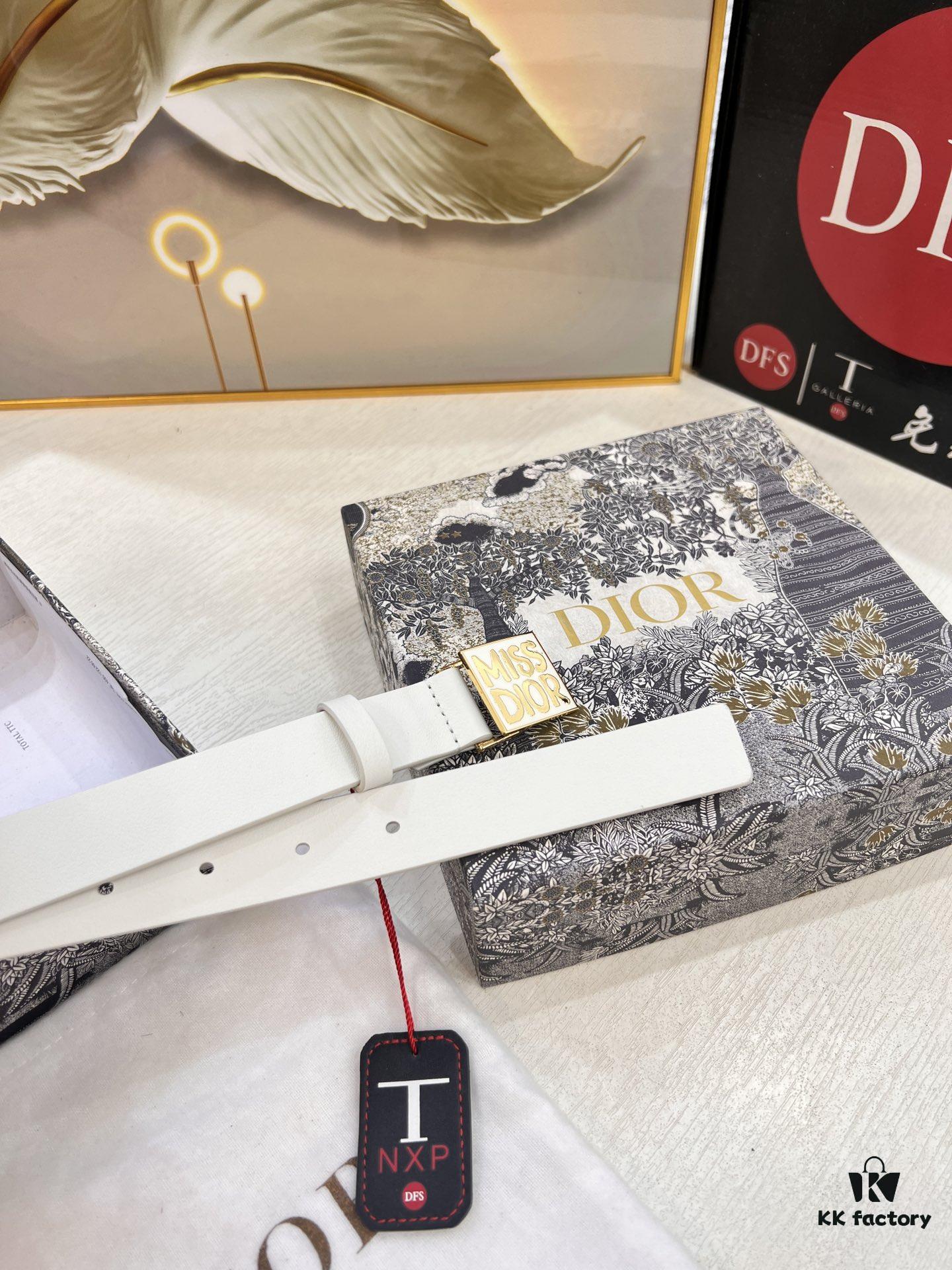 Dior Women's Leather Belt, Imported French Leather, 3.0cm Width, High-Ion Plated Stainless Steel Buckle, Anti-Counterfeit Chip Verified