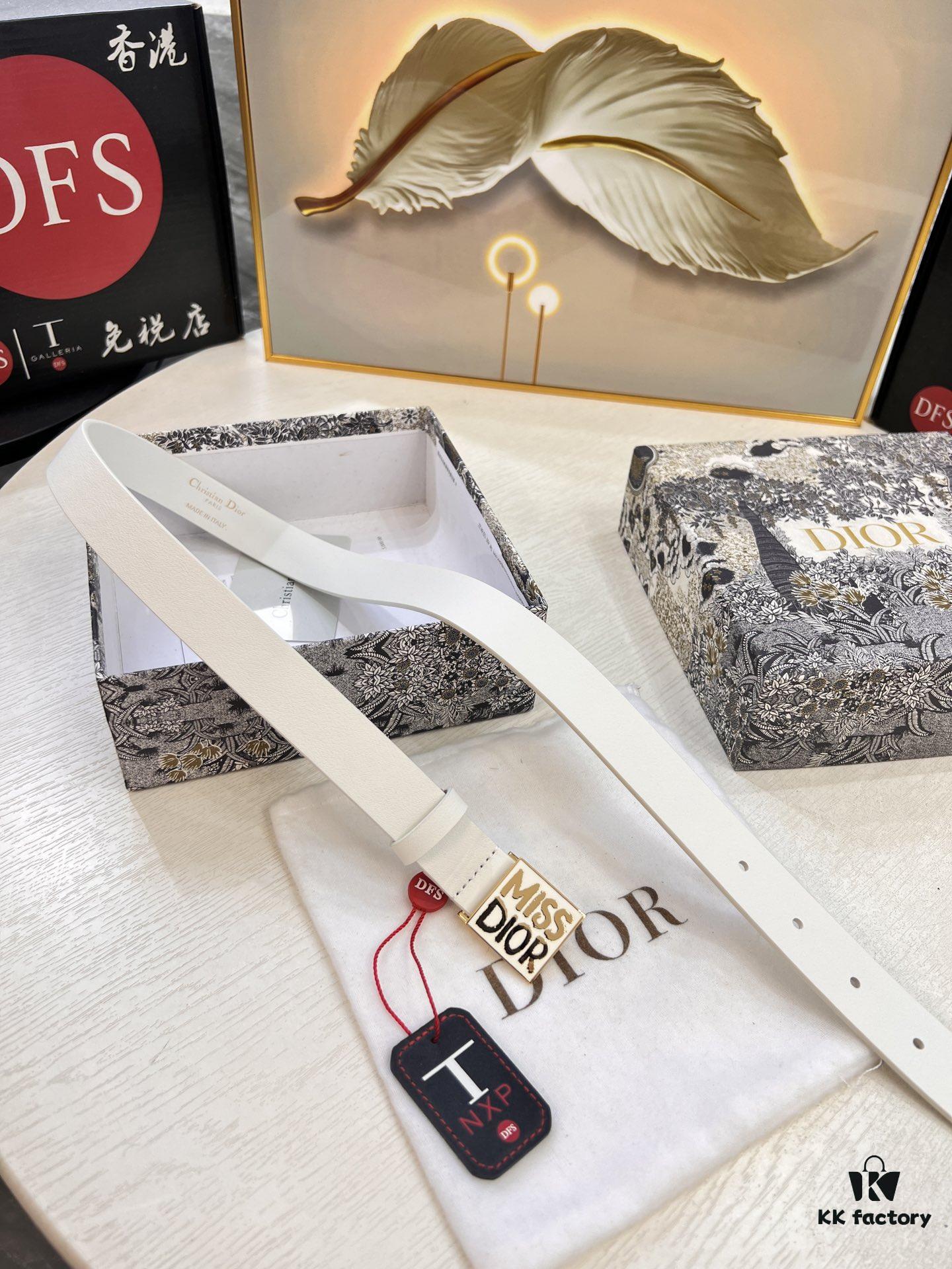 Dior Women's Leather Belt, Imported French Leather, 3.0cm Width, High-Ion Plated Stainless Steel Buckle, Anti-Counterfeit Chip Verified