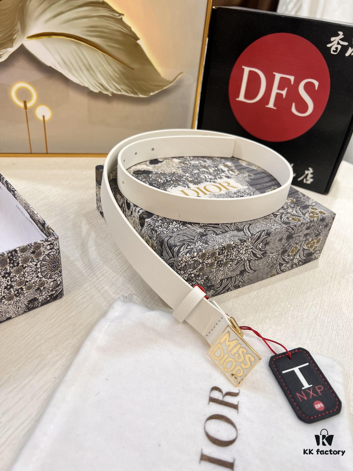 Dior Women's Leather Belt, Imported French Leather, 3.0cm Width, High-Ion Plated Stainless Steel Buckle, Anti-Counterfeit Chip Verified