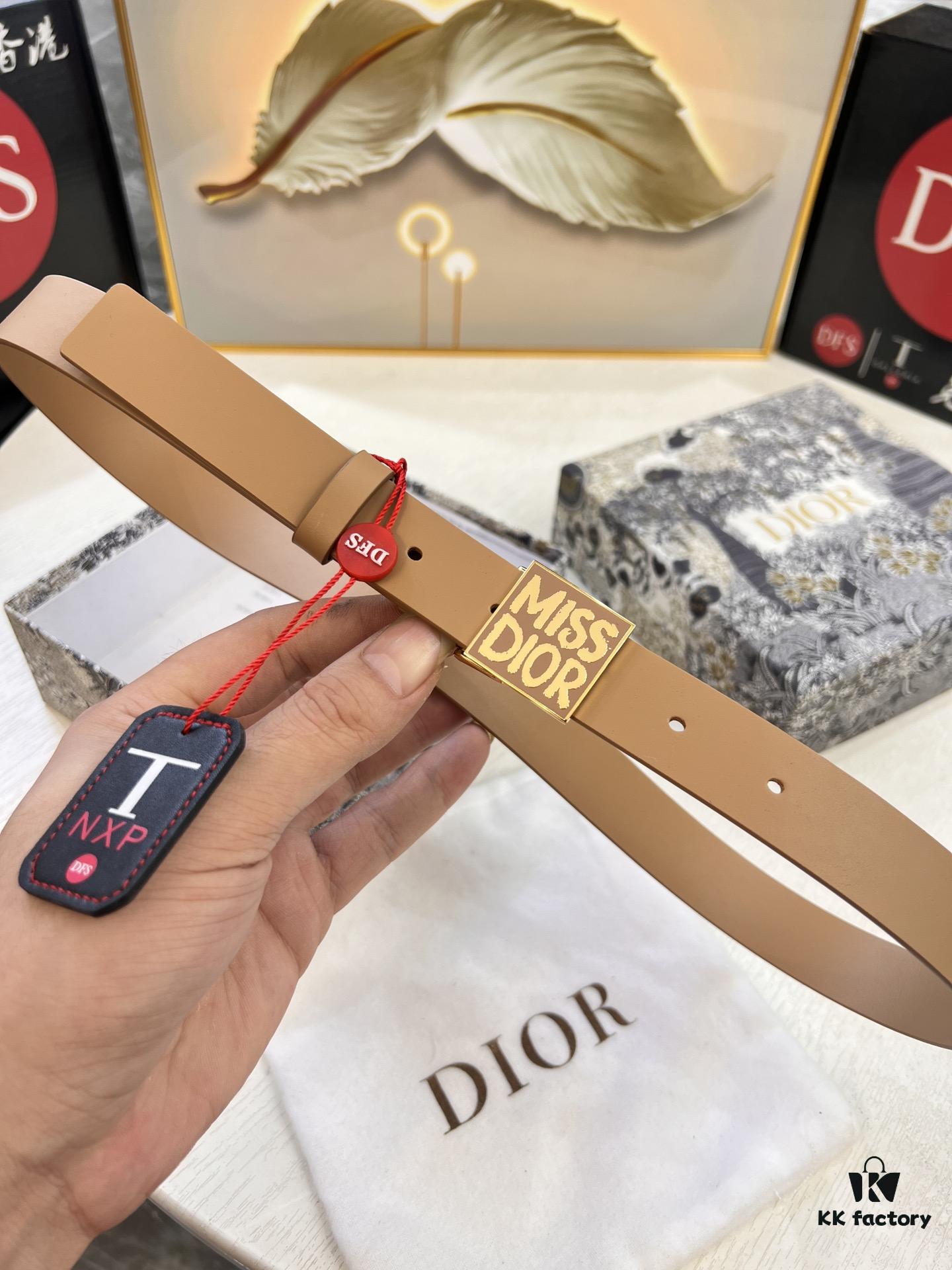 Dior Women's Leather Belt, Imported French Leather, 3.0cm Width, High-Ion Plated Stainless Steel Buckle, Anti-Counterfeit Chip, Authenticity Guaranteed