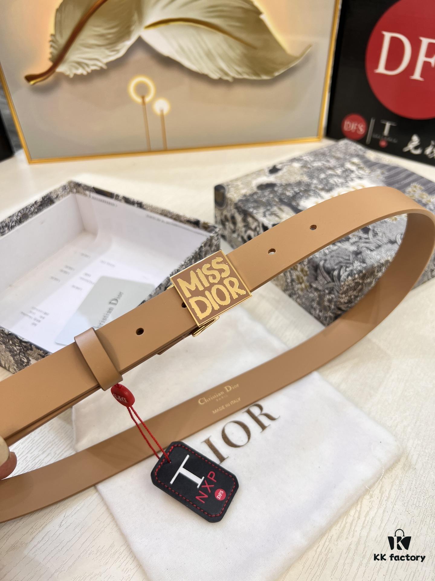 Dior Women's Leather Belt, Imported French Leather, 3.0cm Width, High-Ion Plated Stainless Steel Buckle, Anti-Counterfeit Chip, Authenticity Guaranteed