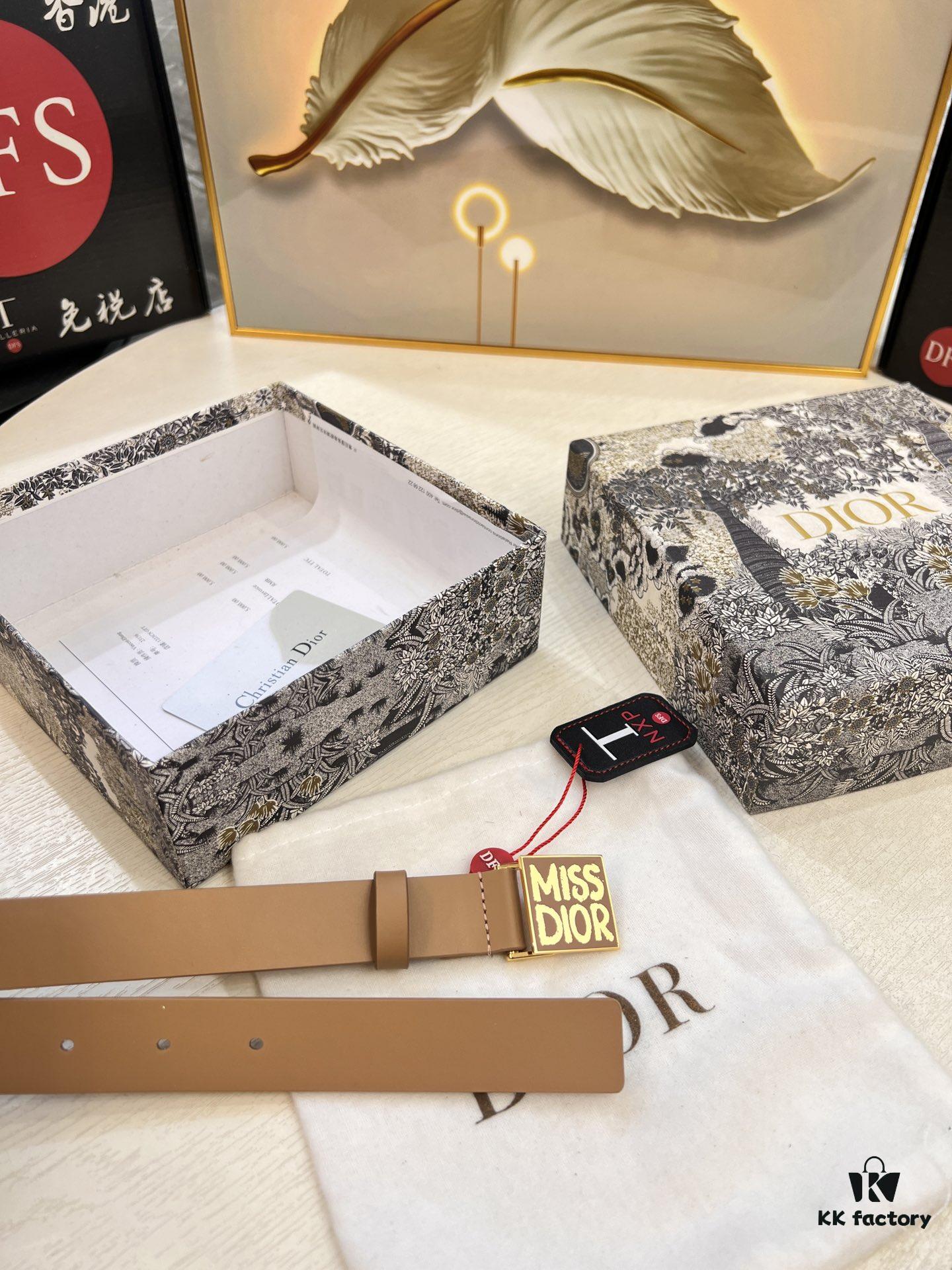 Dior Women's Leather Belt, Imported French Leather, 3.0cm Width, High-Ion Plated Stainless Steel Buckle, Anti-Counterfeit Chip, Authenticity Guaranteed