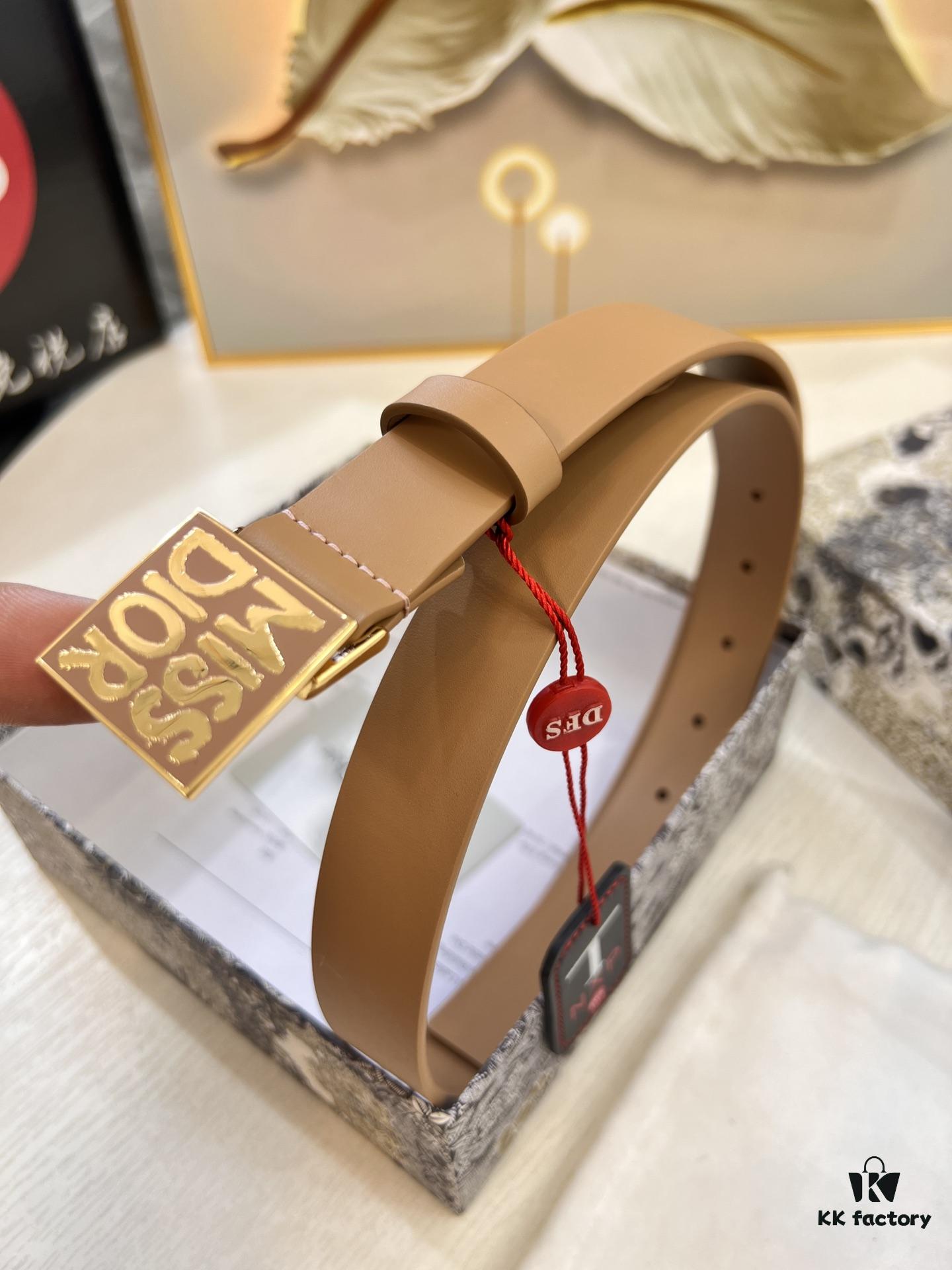 Dior Women's Leather Belt, Imported French Leather, 3.0cm Width, High-Ion Plated Stainless Steel Buckle, Anti-Counterfeit Chip, Authenticity Guaranteed