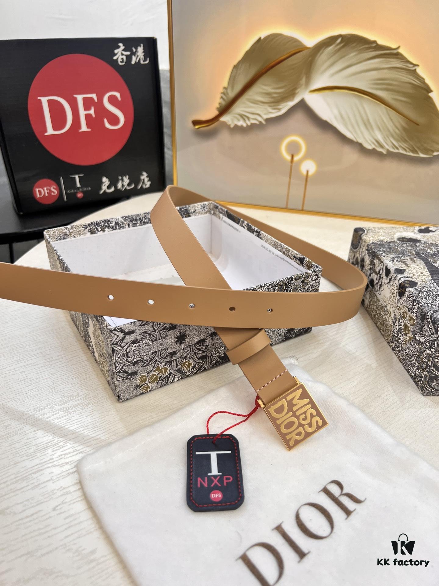 Dior Women's Leather Belt, Imported French Leather, 3.0cm Width, High-Ion Plated Stainless Steel Buckle, Anti-Counterfeit Chip, Authenticity Guaranteed